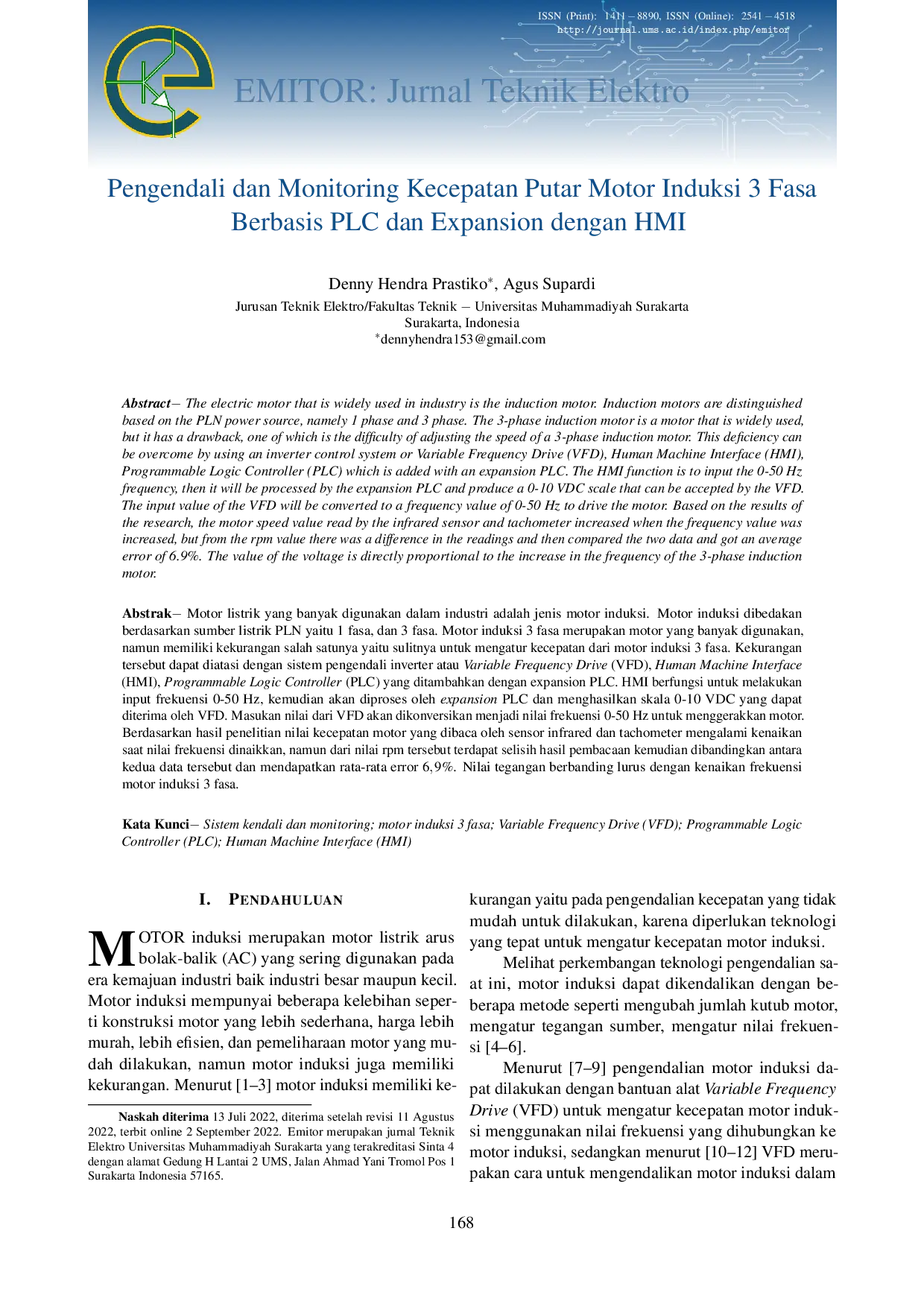 JURIS Pengendali dan Monitoring Kecepatan Putar Motor Induksi 3 Fasa Berbasis Programmable Logic Controller dan Expansion dengan Human Machine Interface