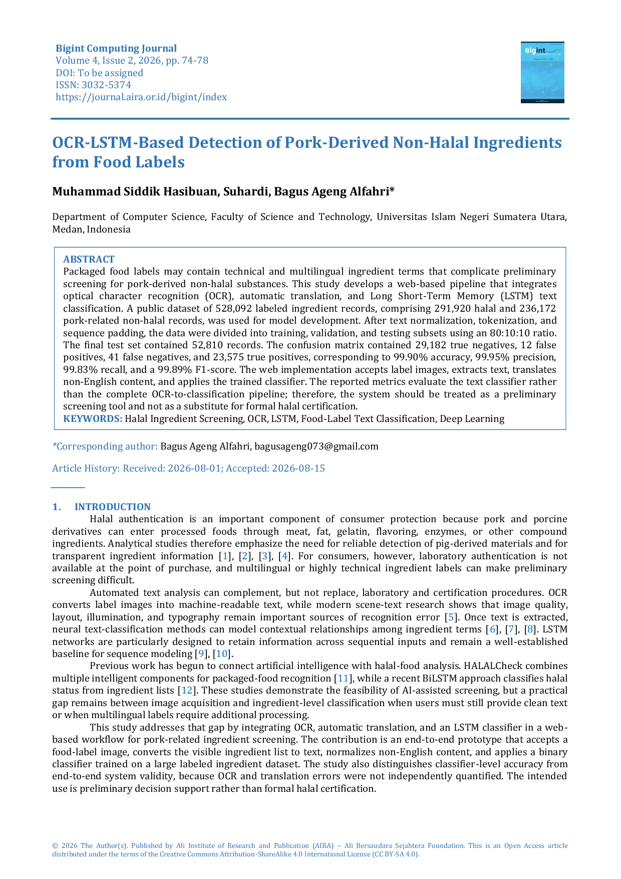 JURIS OCR LSTM Based Detection of Pork Derived Non Halal Ingredients from Food Labels