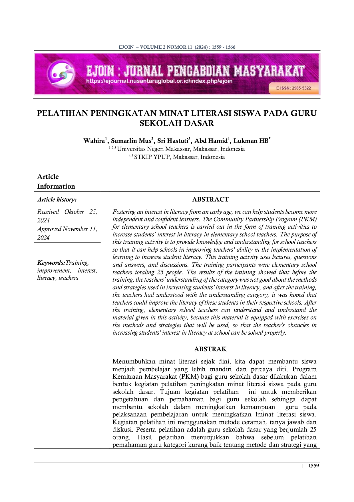 JURIS Pelatihan Peningkatan Minat Literasi Siswa Pada Guru Sekolah Dasar