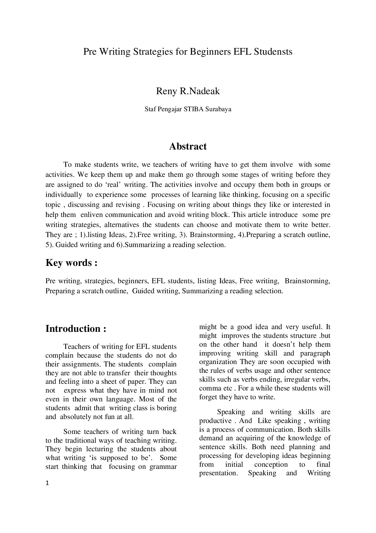 JURIS Pre Writing Strategies for Beginners EFL Studensts