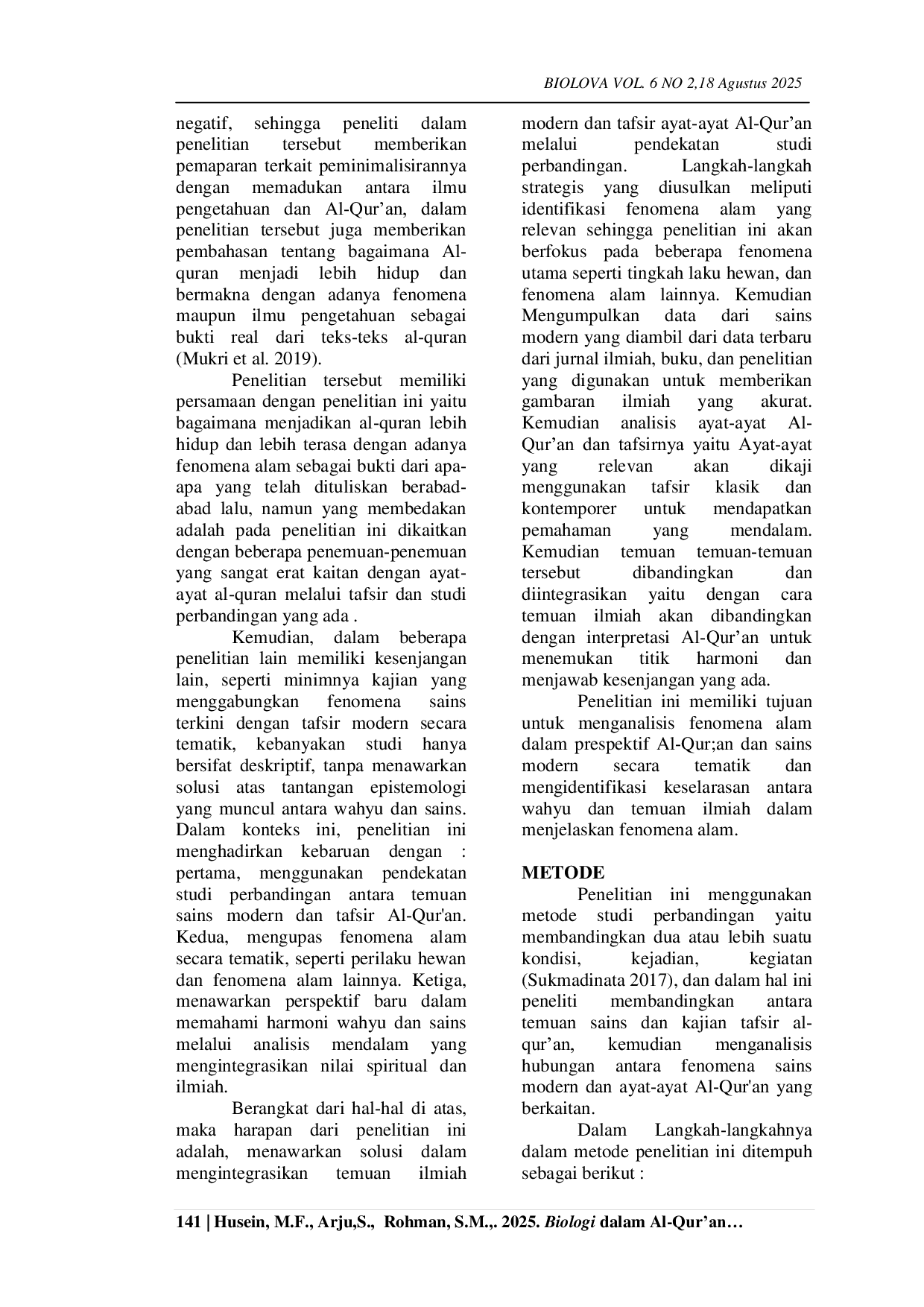 JURIS Biologi Dalam Al Qur an Harmoni Ayat Kauniyah Dan Sains Modern