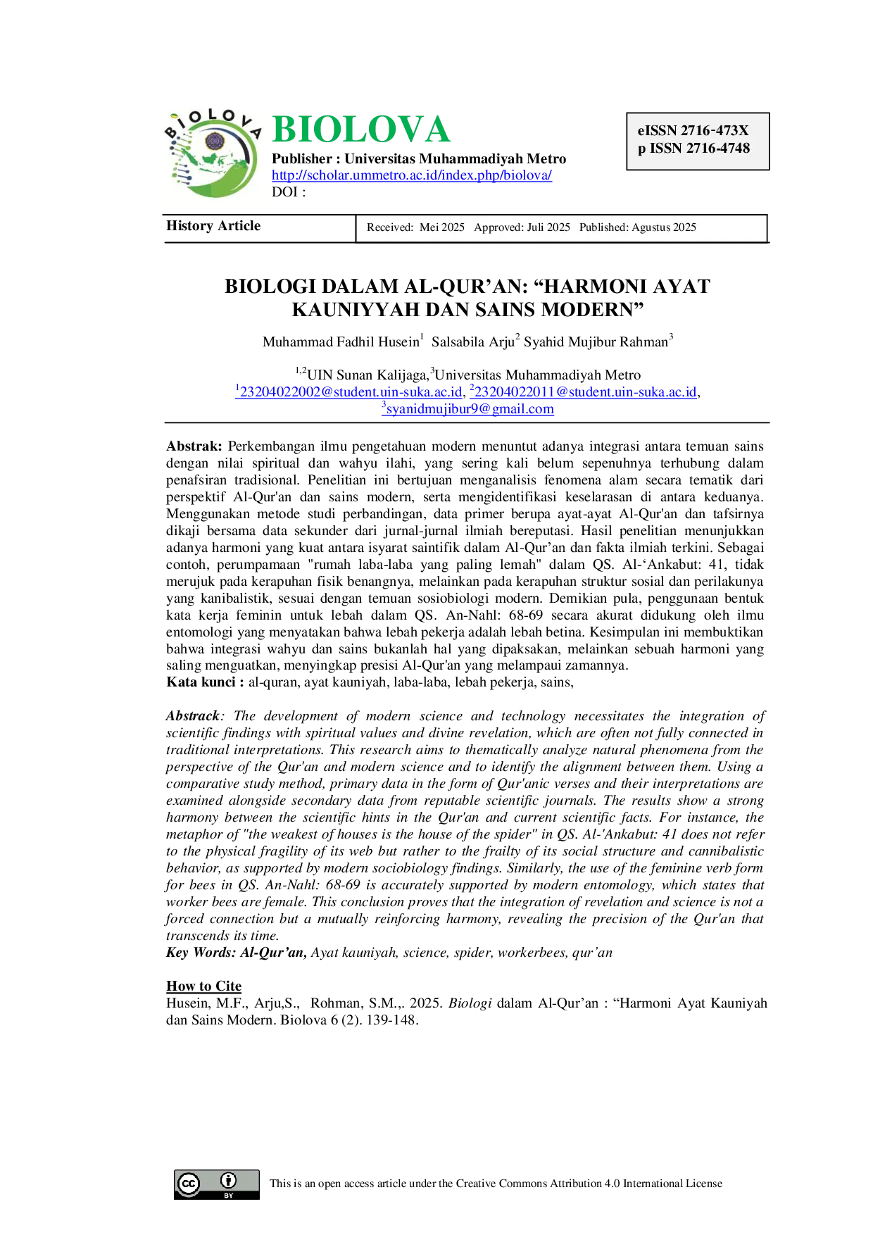 JURIS Biologi Dalam Al Qur an Harmoni Ayat Kauniyah Dan Sains Modern