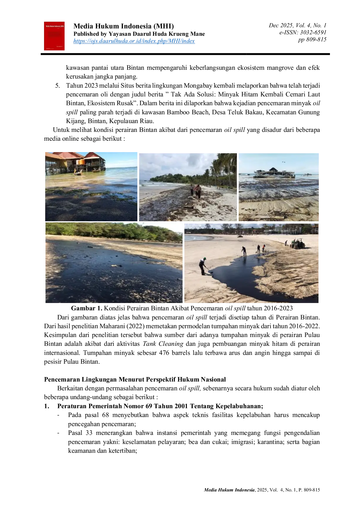 JURIS Fenomena Pencemaran Limbah Minyak Hitam Oil Spill di Kabupaten Bintan ditinjau dari Perspektif Hukum Nasional