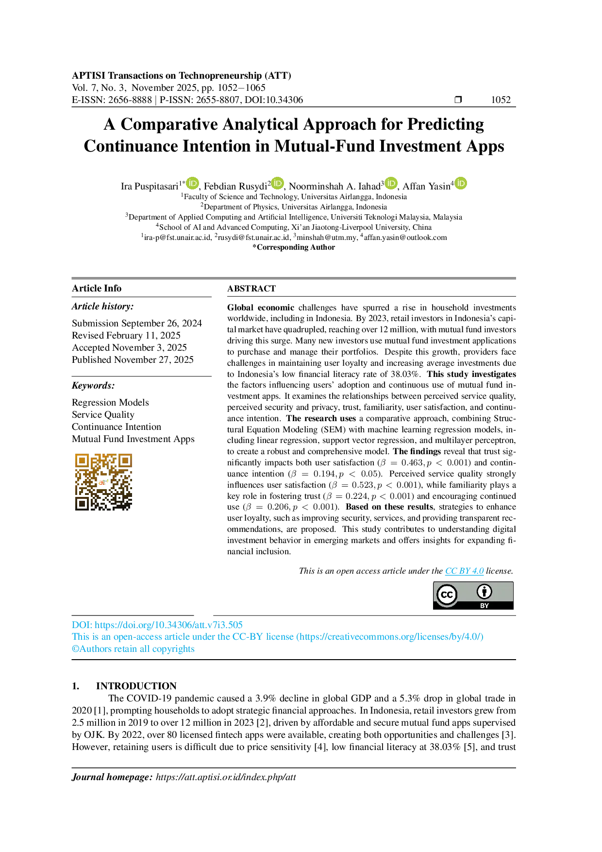 JURIS A Comparative Analytical Approach for Predicting Continuance Intention in Mutual Fund Investment Apps