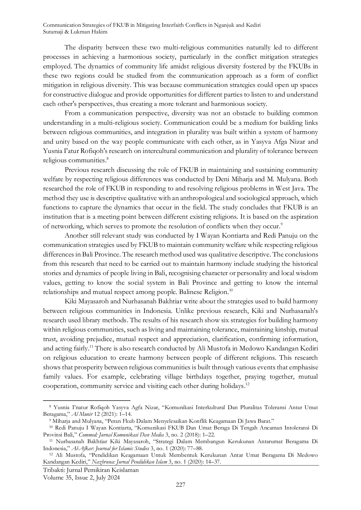 JURIS Communication Strategies of FKUB in Managing Conflicts Among Religious Communities in Nganjuk and Kediri