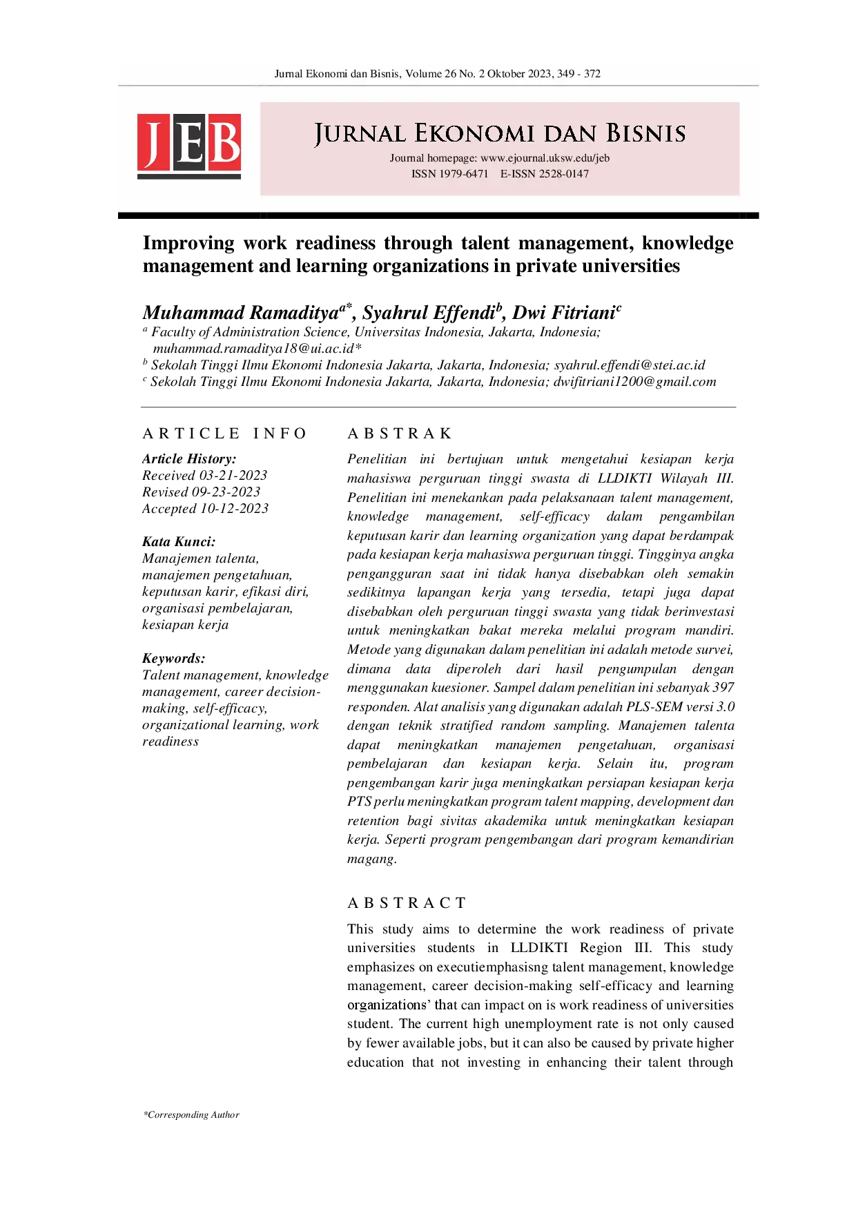 juris Improving work readiness through talent management knowledge management and learning organizations in private universities
