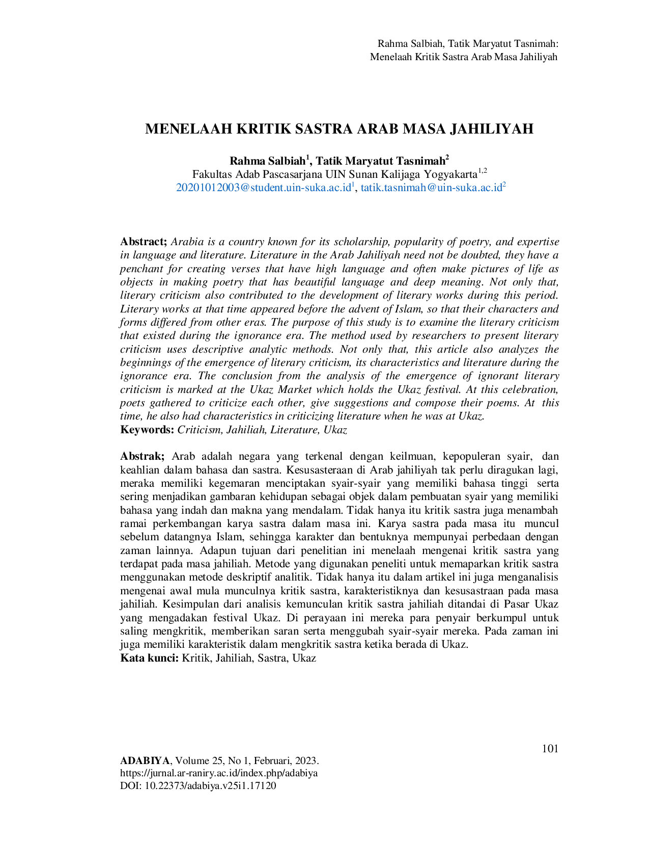 JURIS Menelaah Kritik Sastra Arab Masa Jahiliyah