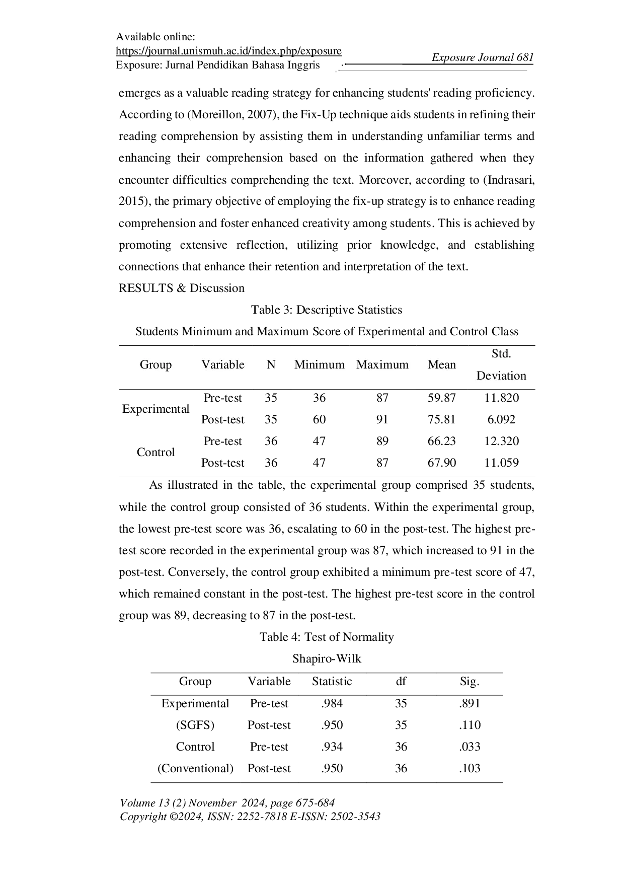 JURIS Using Fix Up Strategy to Improve Reading Comprehension of Students at SMA Negeri 7 Palu