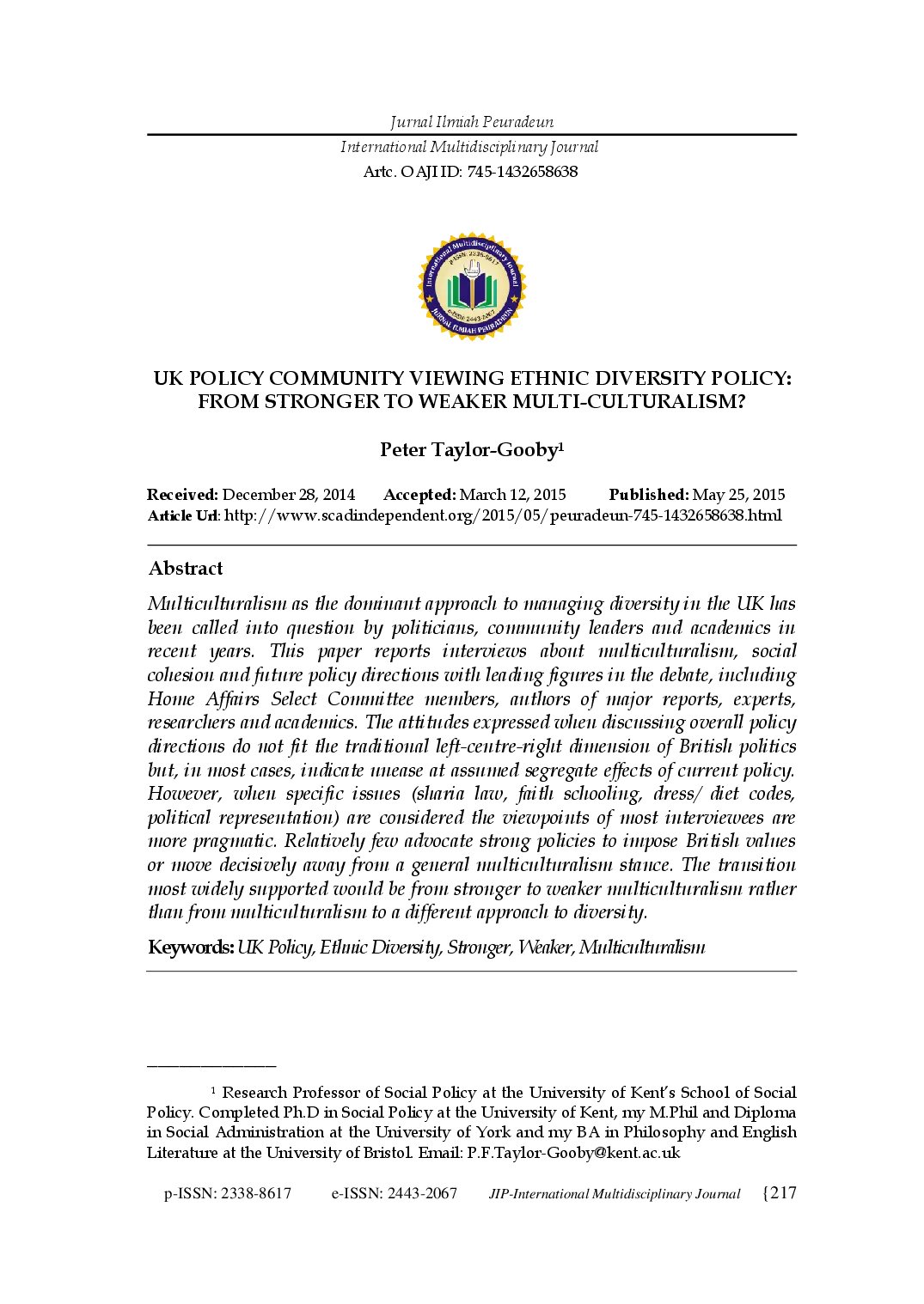 juris UK Policy Community Viewing Ethnic Diversity Policy From Stronger to Weaker Multiculturalism