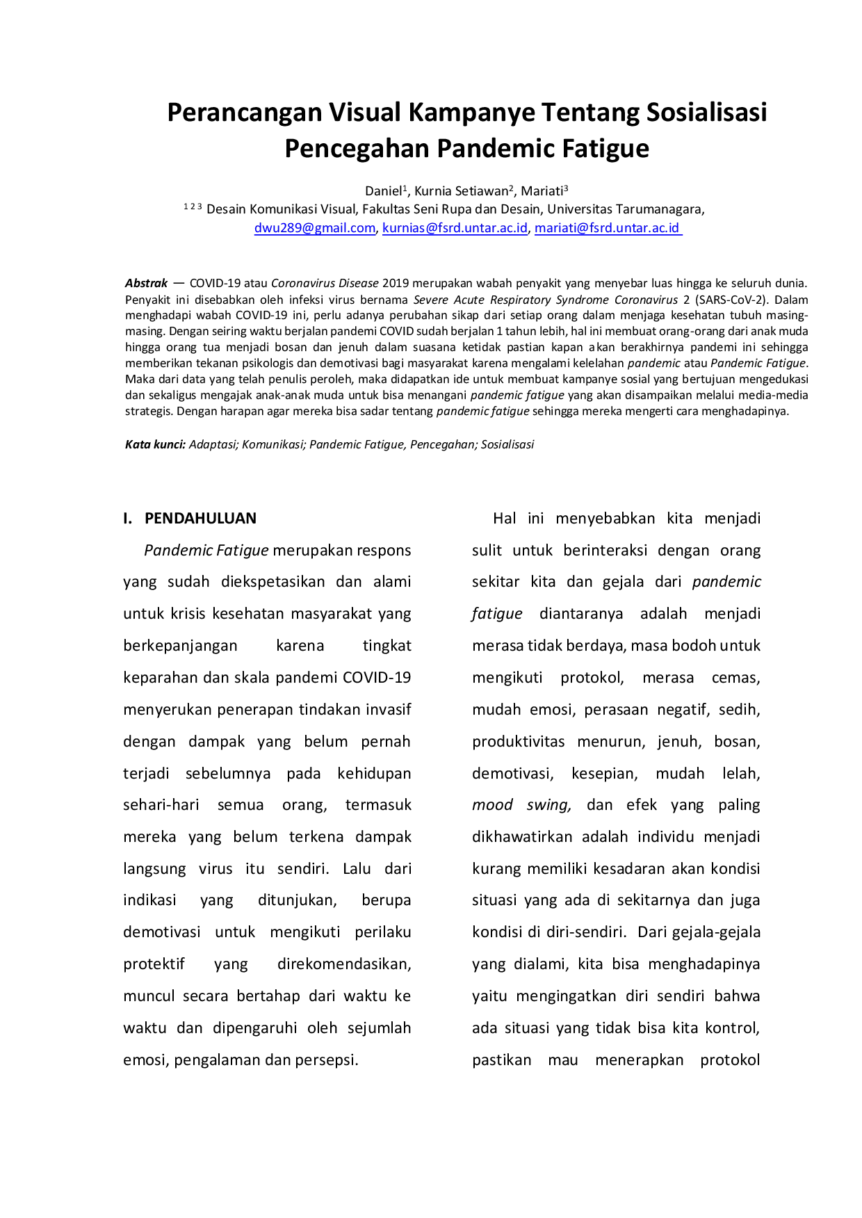 JURIS Perancangan Visual Kampanye Tentang Sosialisasi Pencegahan Pandemic Fatigue