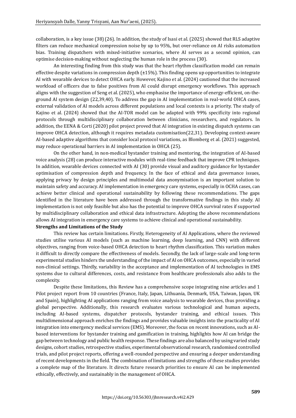 JURIS Challenges and Opportunities of Artificial Intelligence Implementation in the Management of Out of Hospital Cardiac Arrest Scoping Review