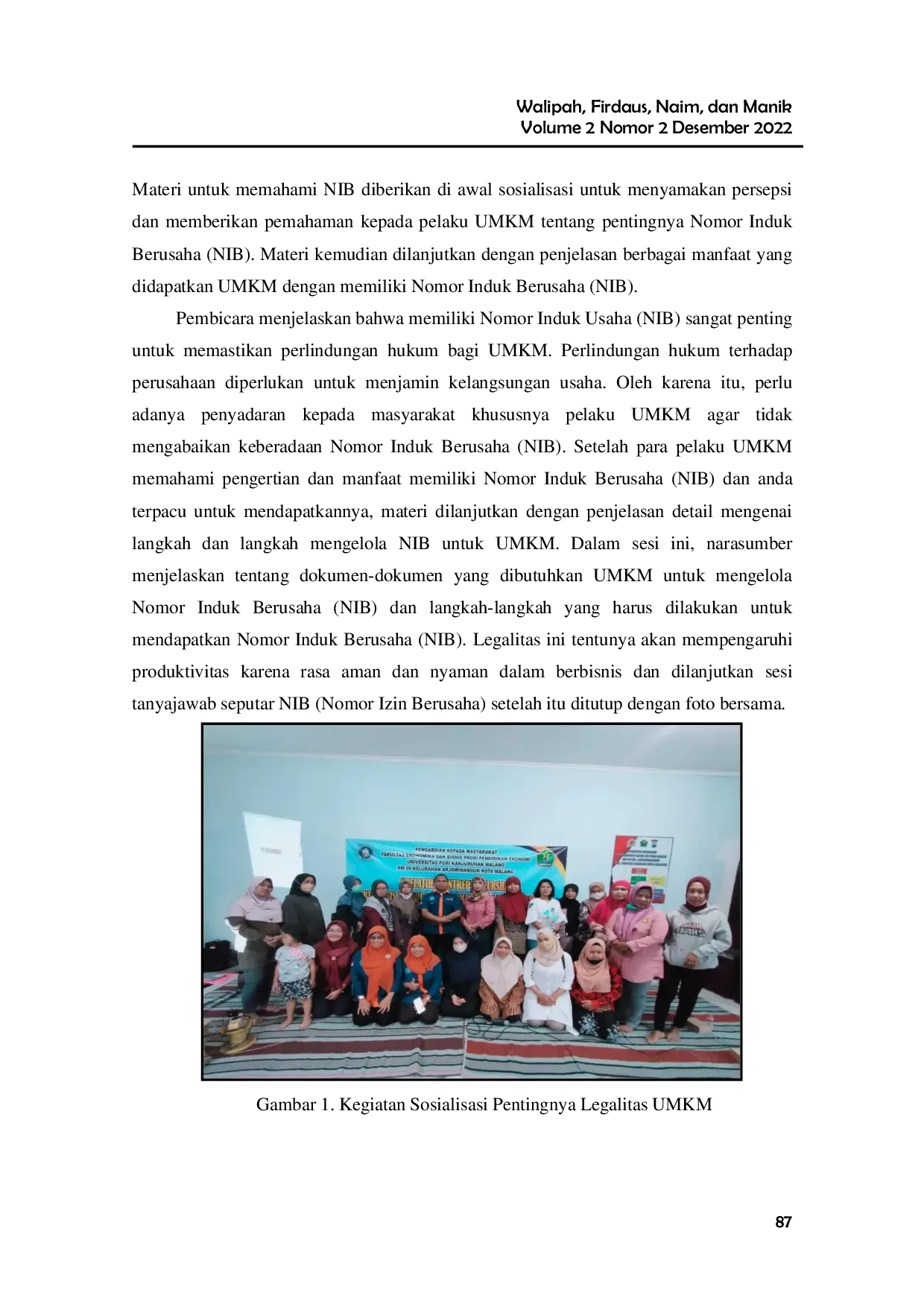 JURIS Pendampingan Legalitas Ukmn Nib Melalui Sistem Online Single Submission Oss Dikelurahan Arjowinangun Kota Malang