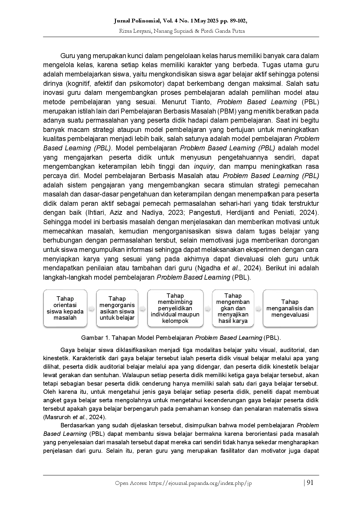 juris Model Pembelajaran Problem Based Learning dan Gaya Belajar Pemahaman Konsep dan Penalaran Matematis Siswa