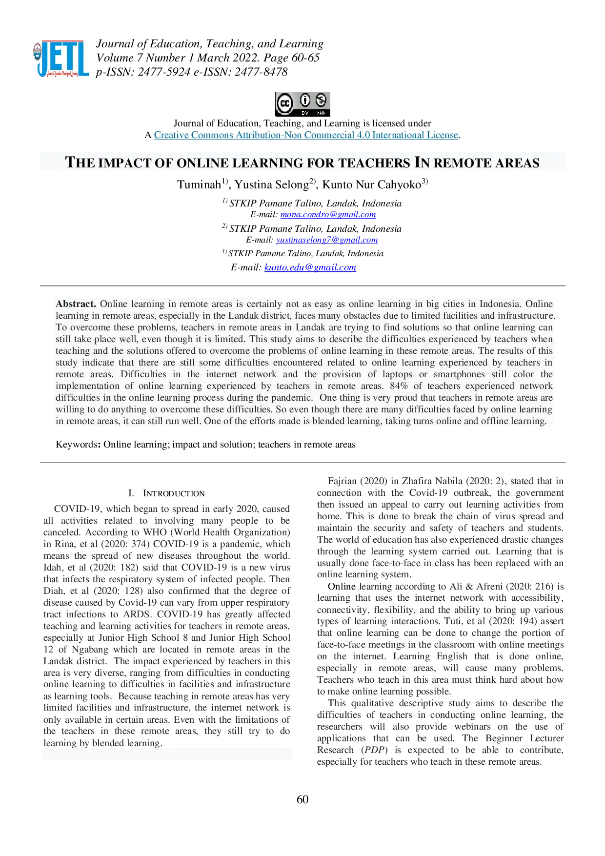 juris The Impact Of Online Learning For Teachers In Remote Areas