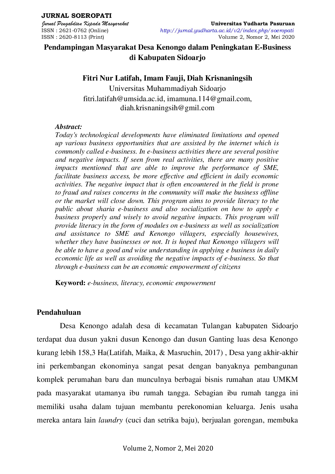 JURIS Pendampingan Masyarakat Desa Kenongo dalam Peningkatan E Business di Kabupaten Sidoarjo