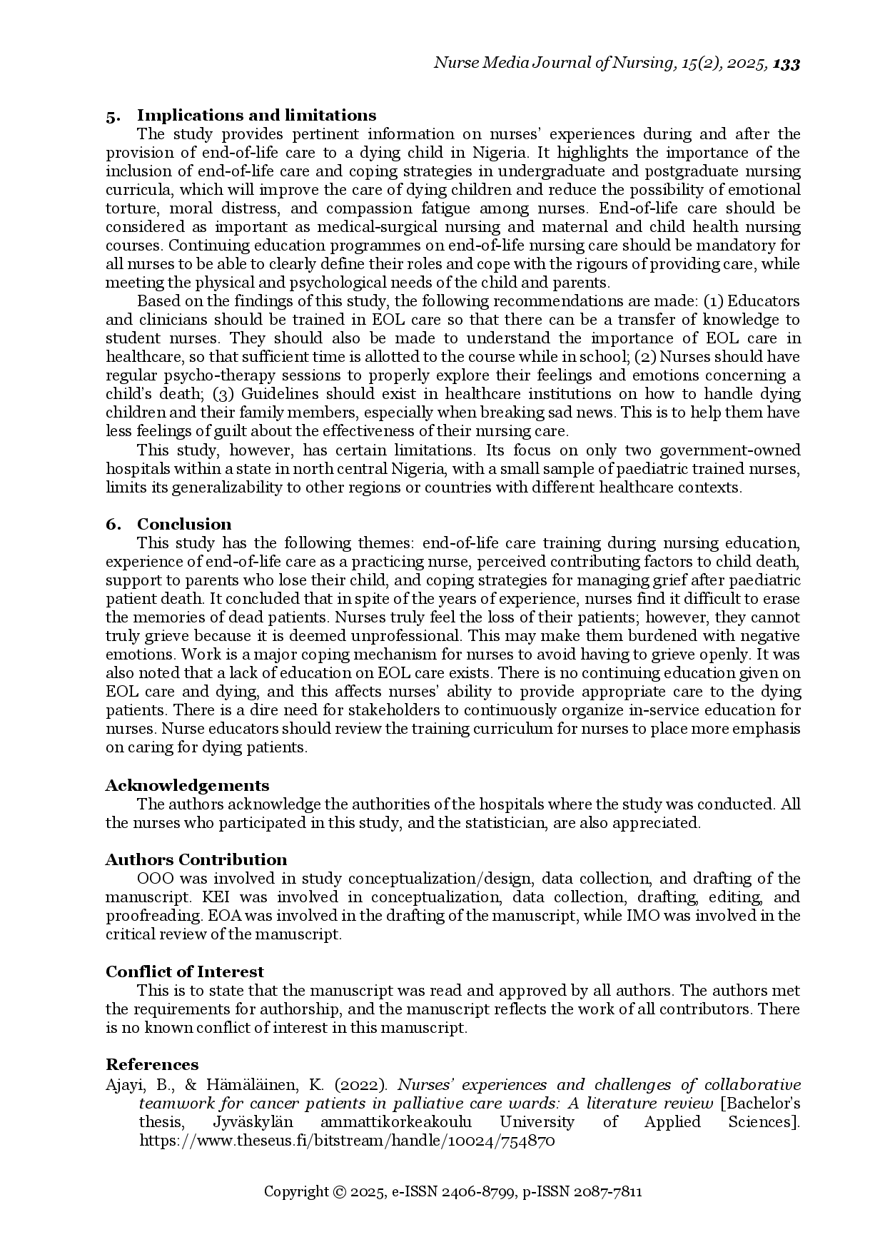 juris Nurses Lived Experiences Following End of Life Care A Hermeneutic Study from a North Central State Nigeria