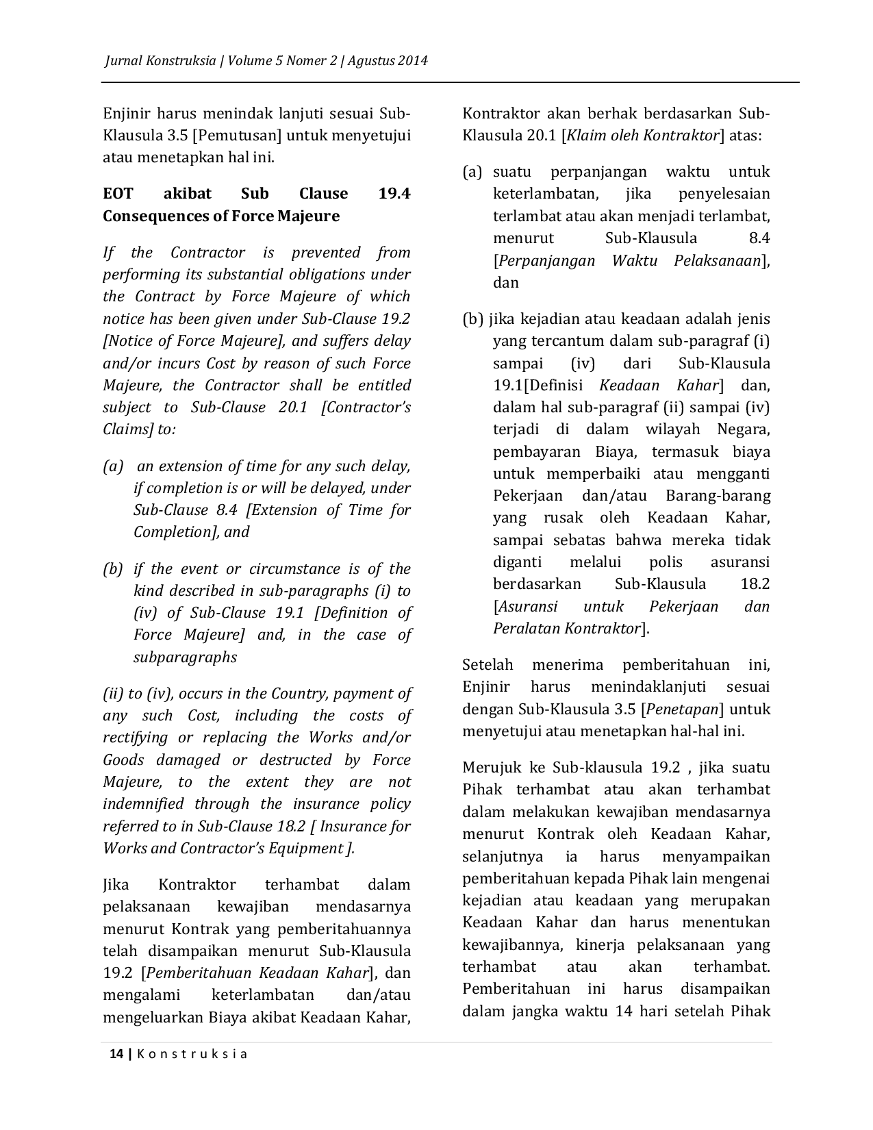 JURIS Analisis Extension of Time dan Dampaknya pada Kontrak Konstruksi FIDIC Conditions of Contract MDB Harmonised Edition