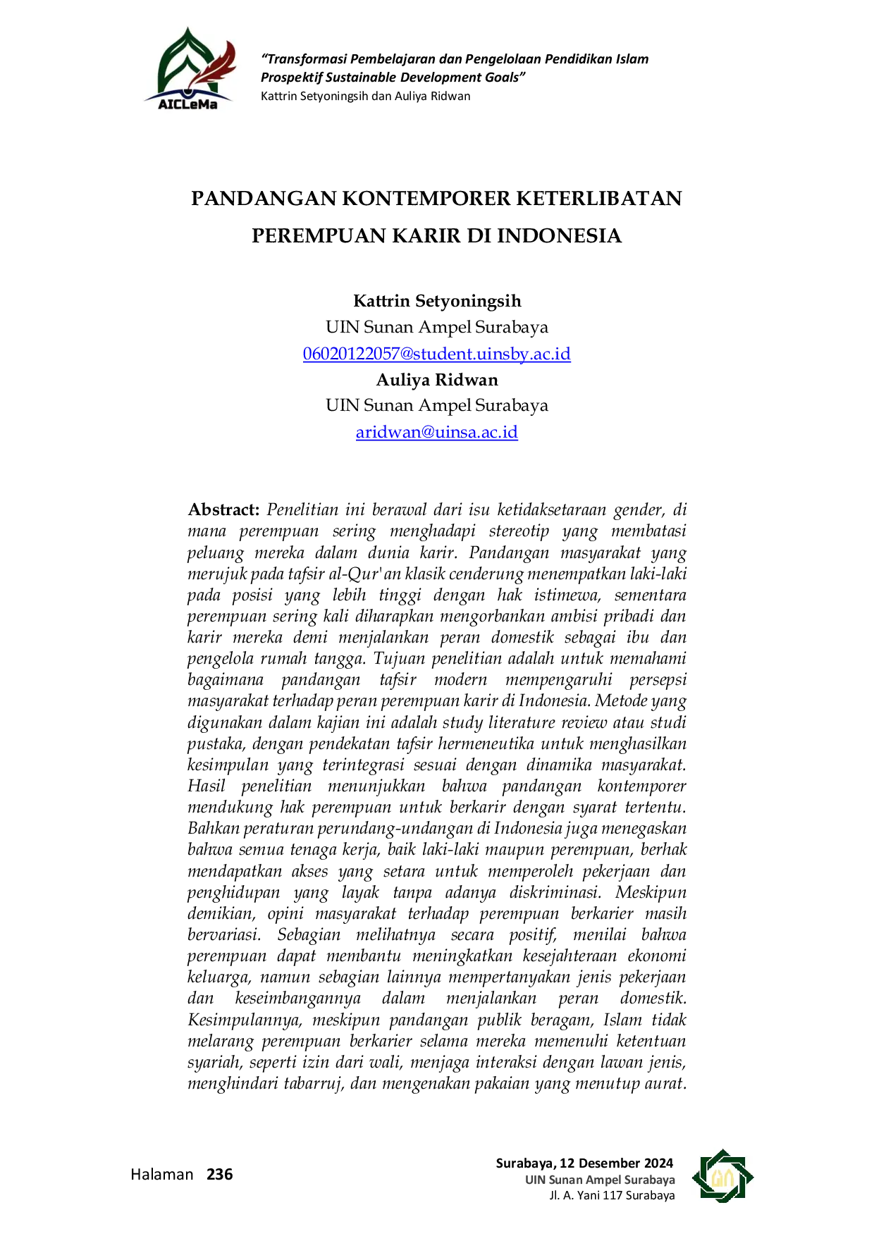 JURIS Pandangan Kontemporer Keterlibatan Perempuan Karir di Indonesia