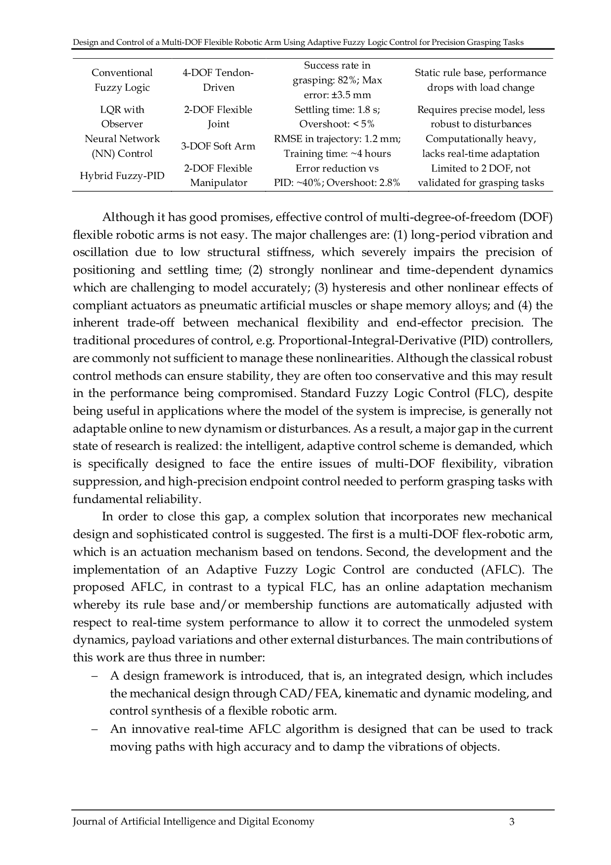 JURIS Design and Control of a Multi DOF Flexible Robotic Arm Using Adaptive Fuzzy Logic Control for Precision Grasping Tasks