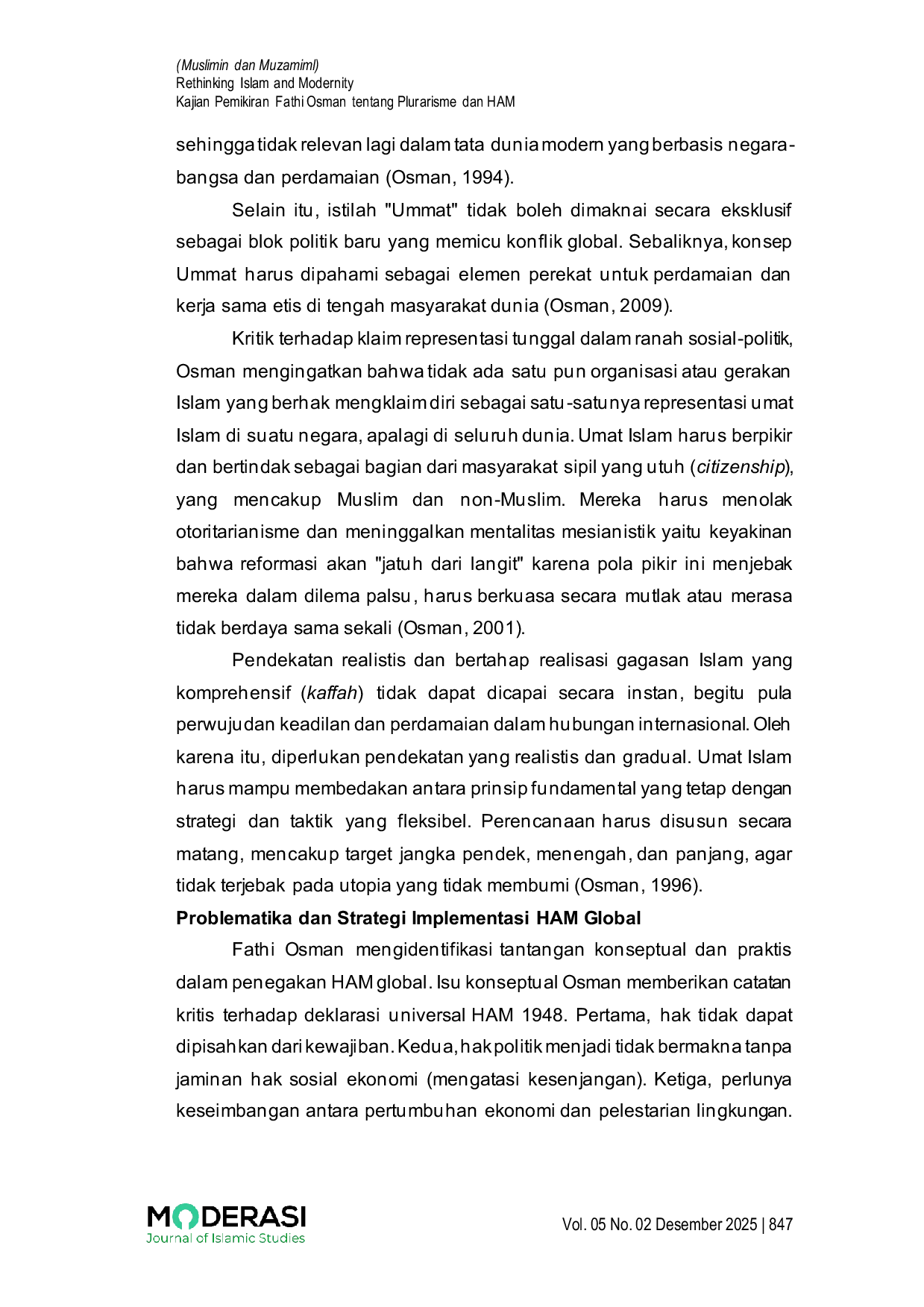 JURIS Rethinking Islam and Modernity Kajian Pemikiran Fathi Osman tentang Plurarisme dan HAM