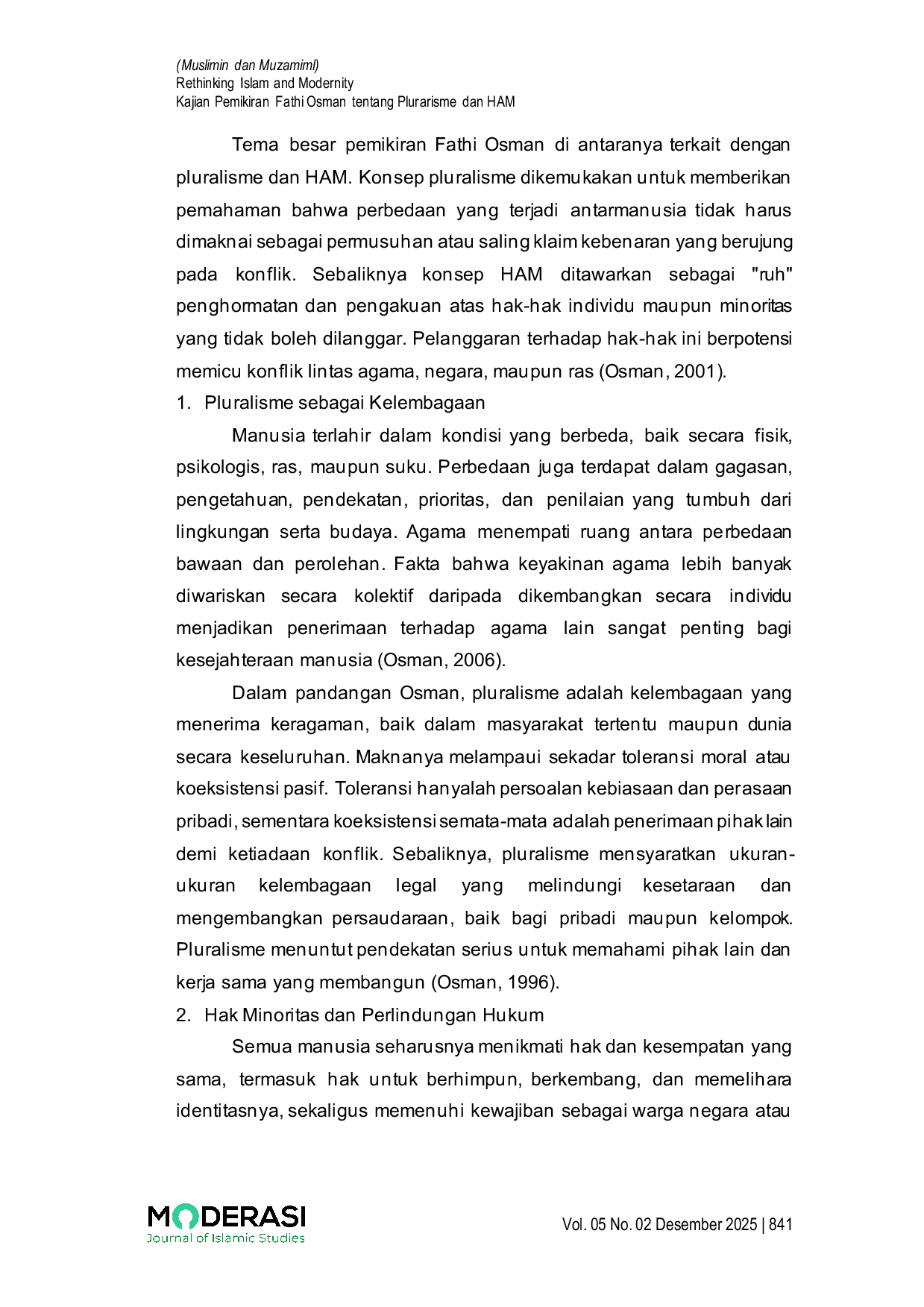 JURIS Rethinking Islam and Modernity Kajian Pemikiran Fathi Osman tentang Plurarisme dan HAM