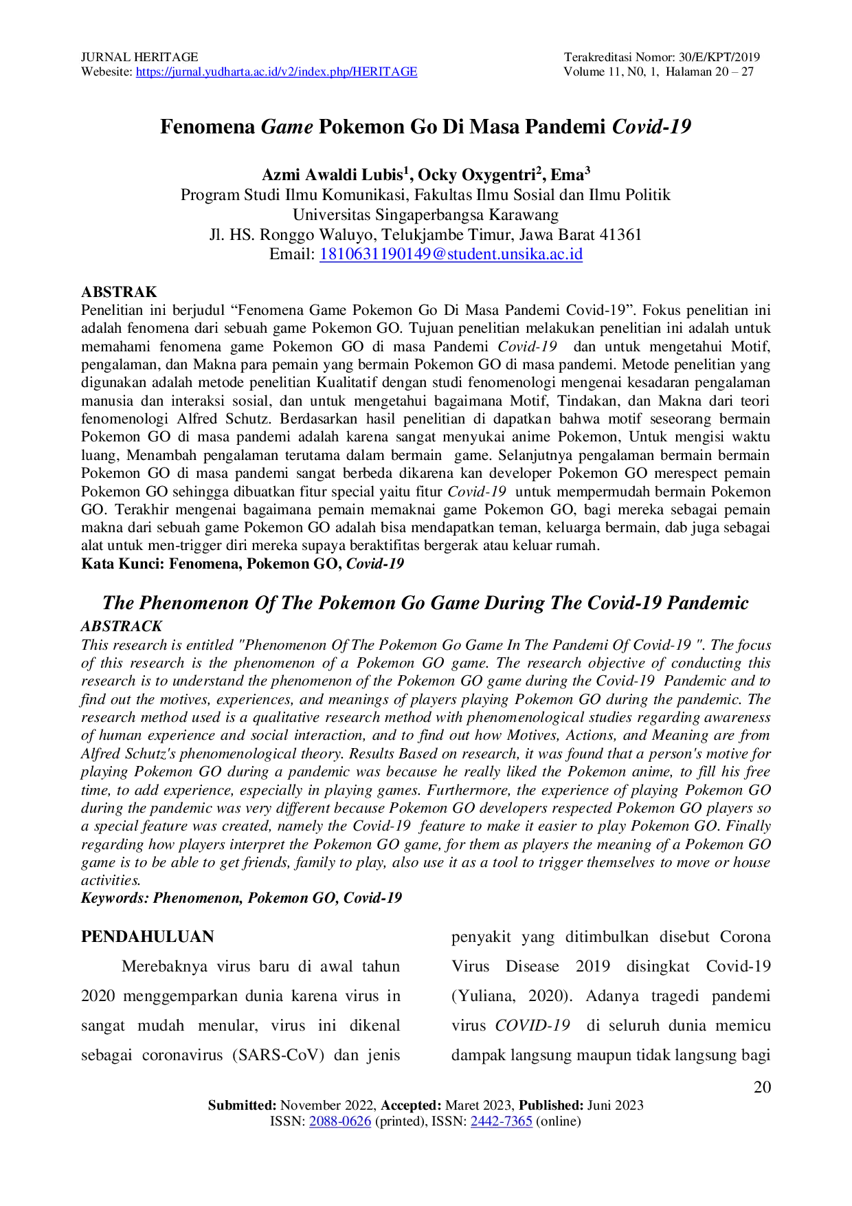 JURIS Fenomena Game Pokemon Go Di Masa Pandemi Covid 19