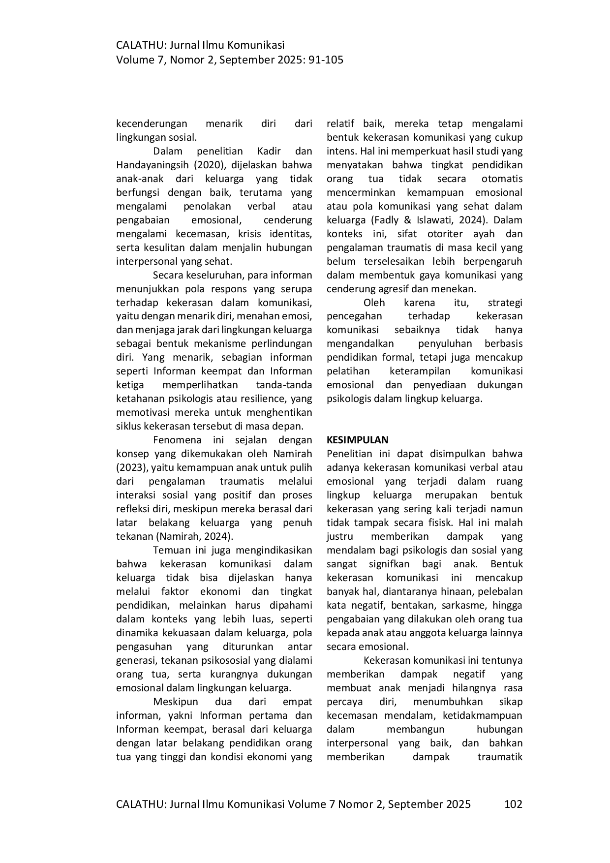 JURIS Kekerasan Komunikasi Verbal Dalam Bentuk Emosional Keluarga Pada Perilaku Anak