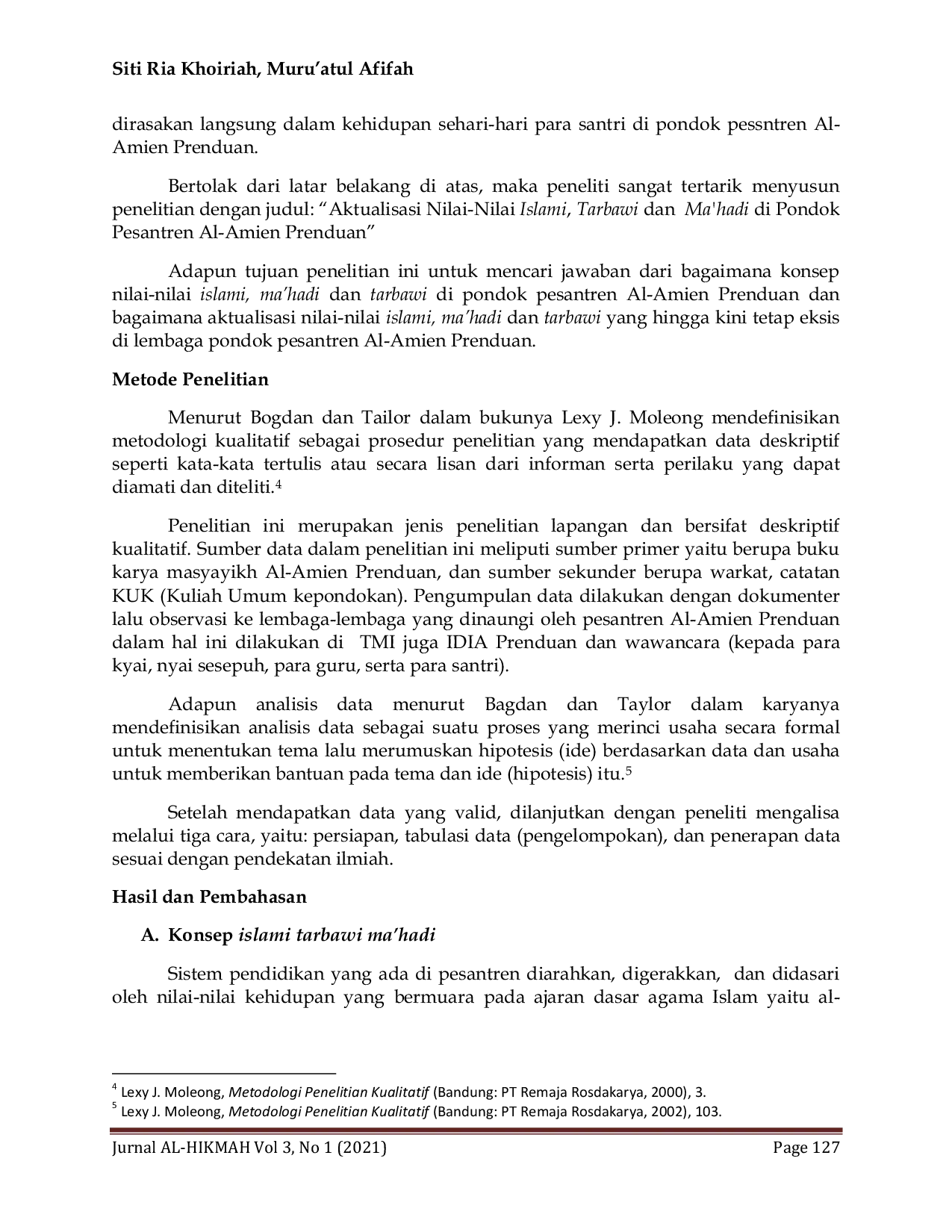 JURIS Aktualisasi Nilai Nilai Islami Tarbawi Dan Ma hadi Di Pondok Pesantren Al Amien Prenduan