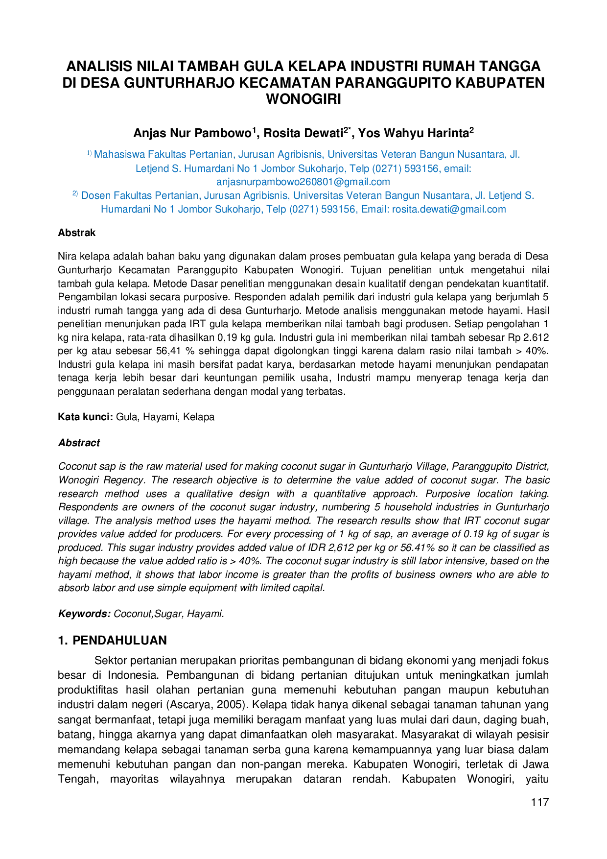 JURIS Analisis Nilai Tambah Gula Kelapa Industri Rumah Tangga Di Desa Gunturharjo Kecamatan Paranggupito Kabupaten Wonogiri