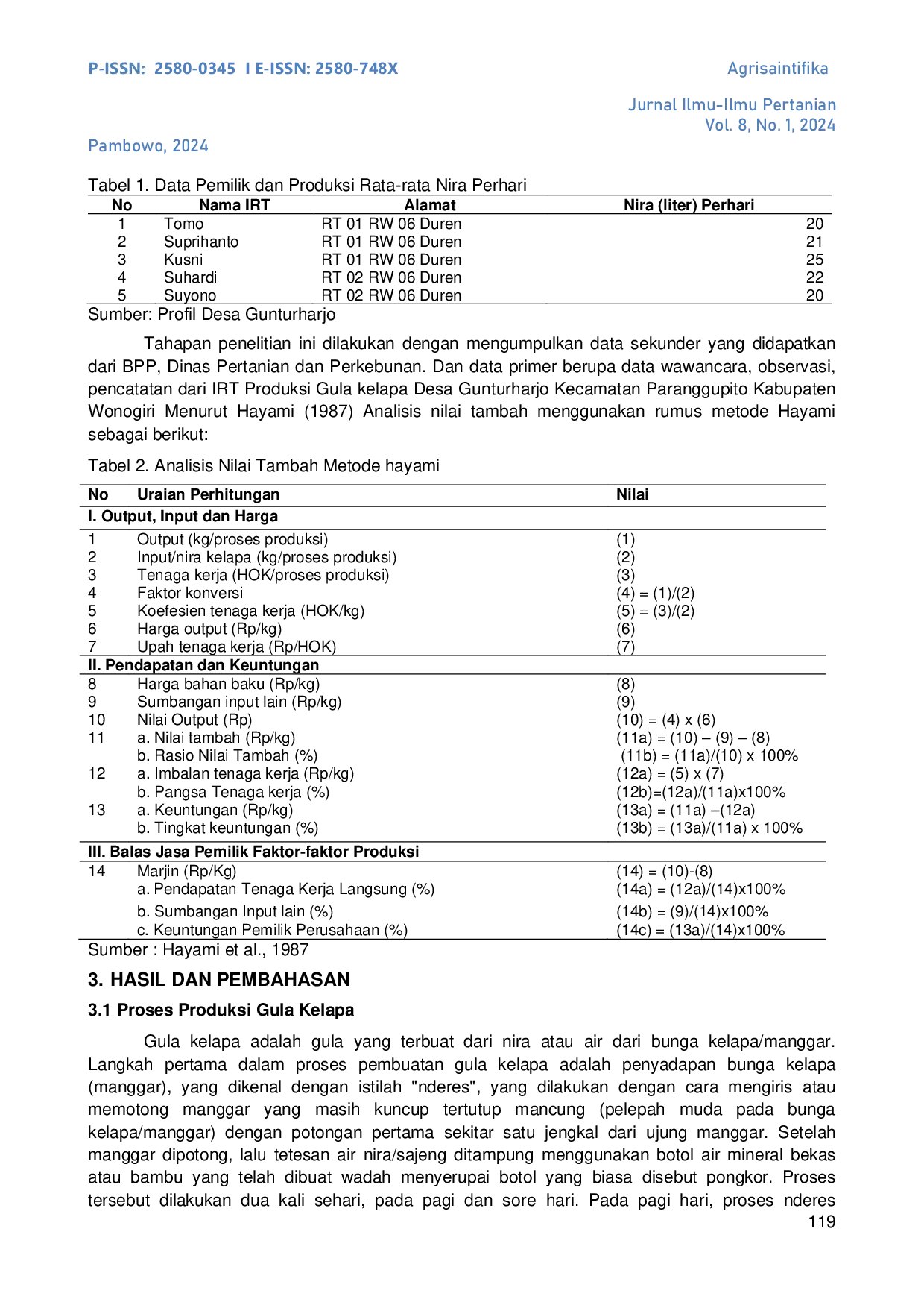 JURIS Analisis Nilai Tambah Gula Kelapa Industri Rumah Tangga Di Desa Gunturharjo Kecamatan Paranggupito Kabupaten Wonogiri