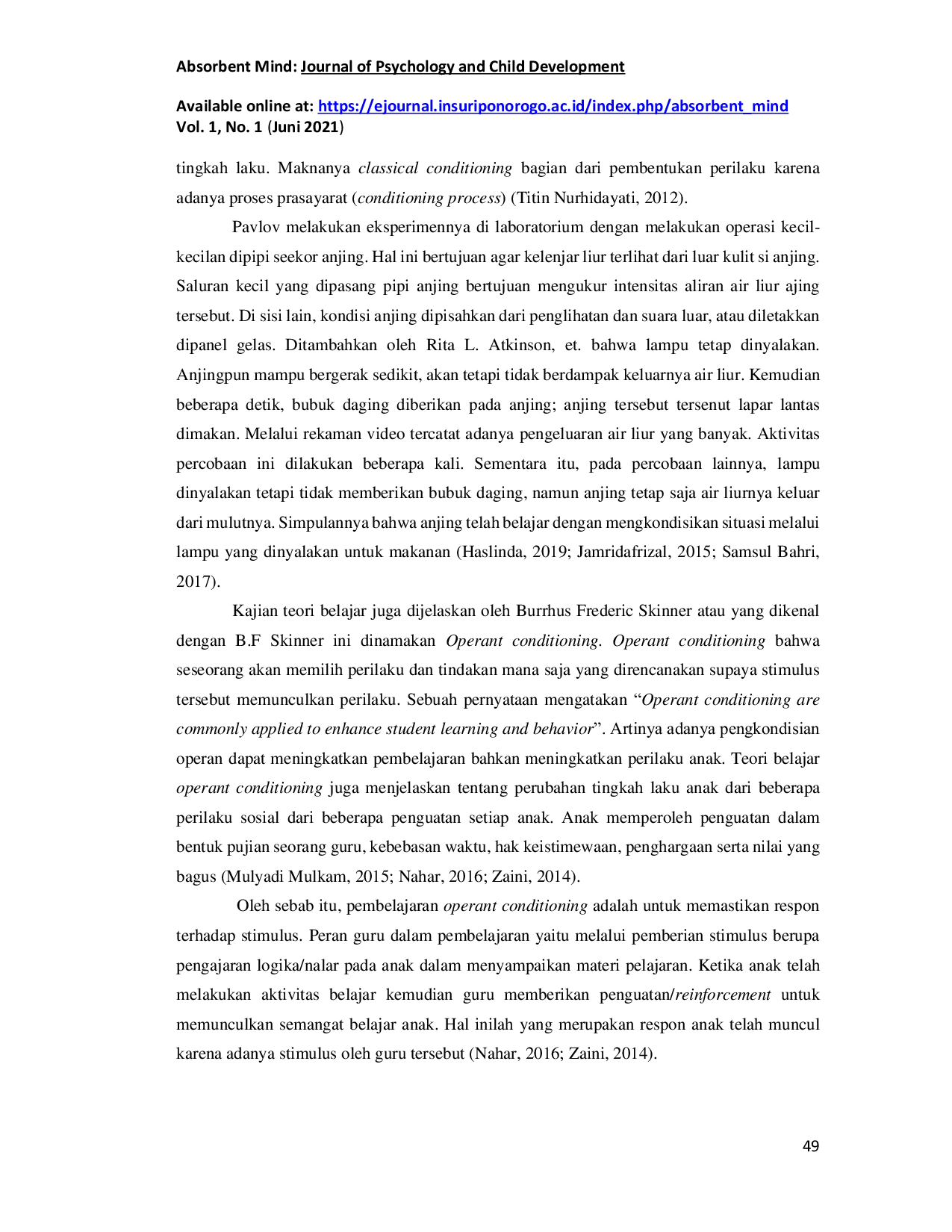 JURIS Peran Guru Menstimulus Respon Anak Melalui Teori Belajar Behavioristik