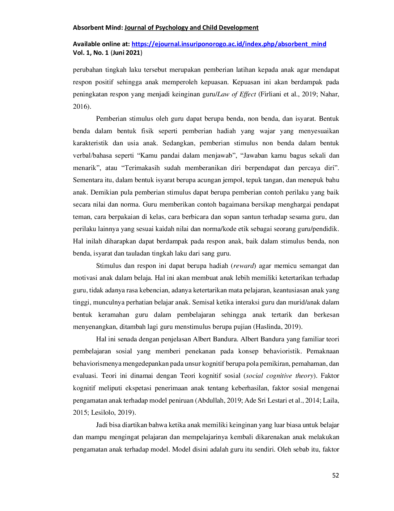 JURIS Peran Guru Menstimulus Respon Anak Melalui Teori Belajar Behavioristik