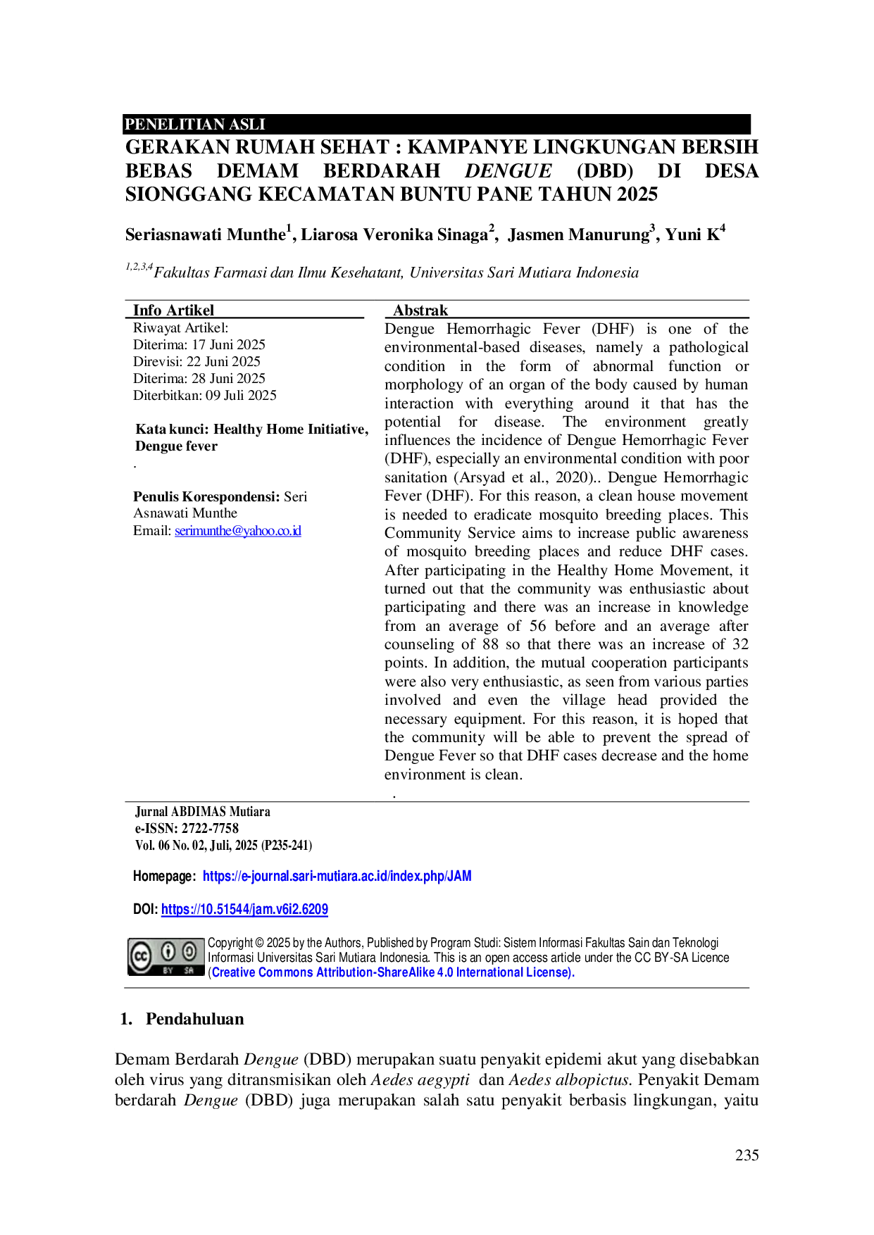 JURIS Gerakan Rumah Sehat Kampanye Lingkungan Bersih Bebas Demam Berdarah Dengue DBD di Desa