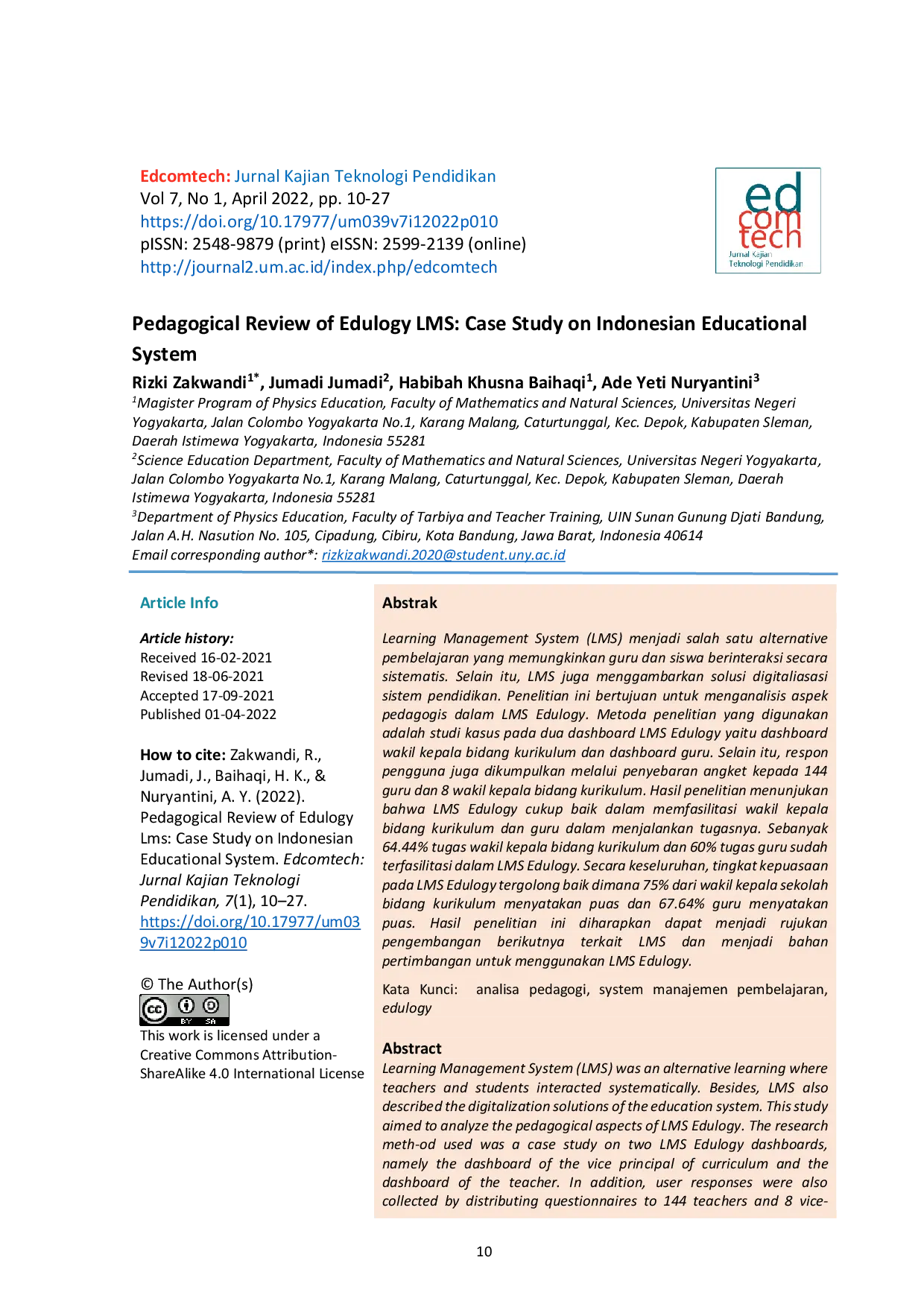 JURIS Pedagogical Review of Edulogy LMS Case Study on Indonesian Educational System