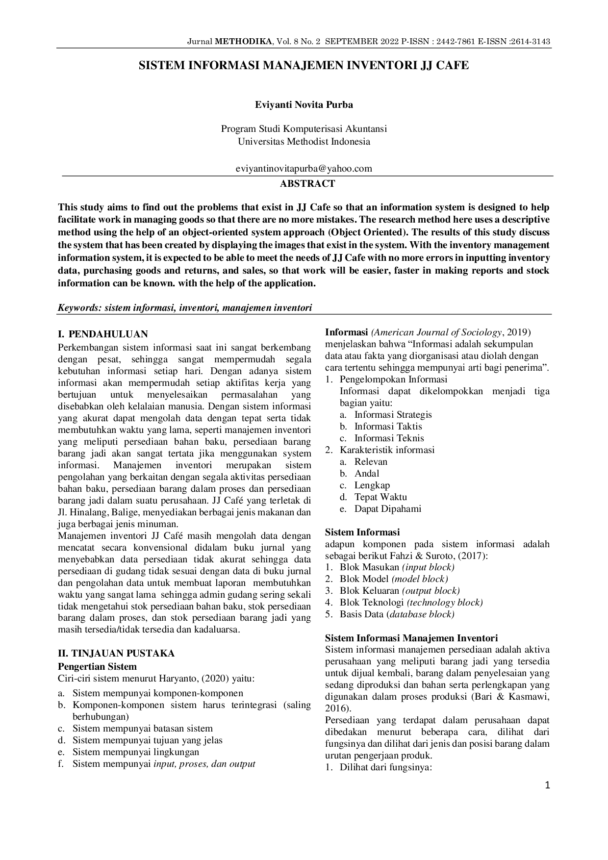 JURIS Sistem Informasi Manajemen Inventori JJ Cafe