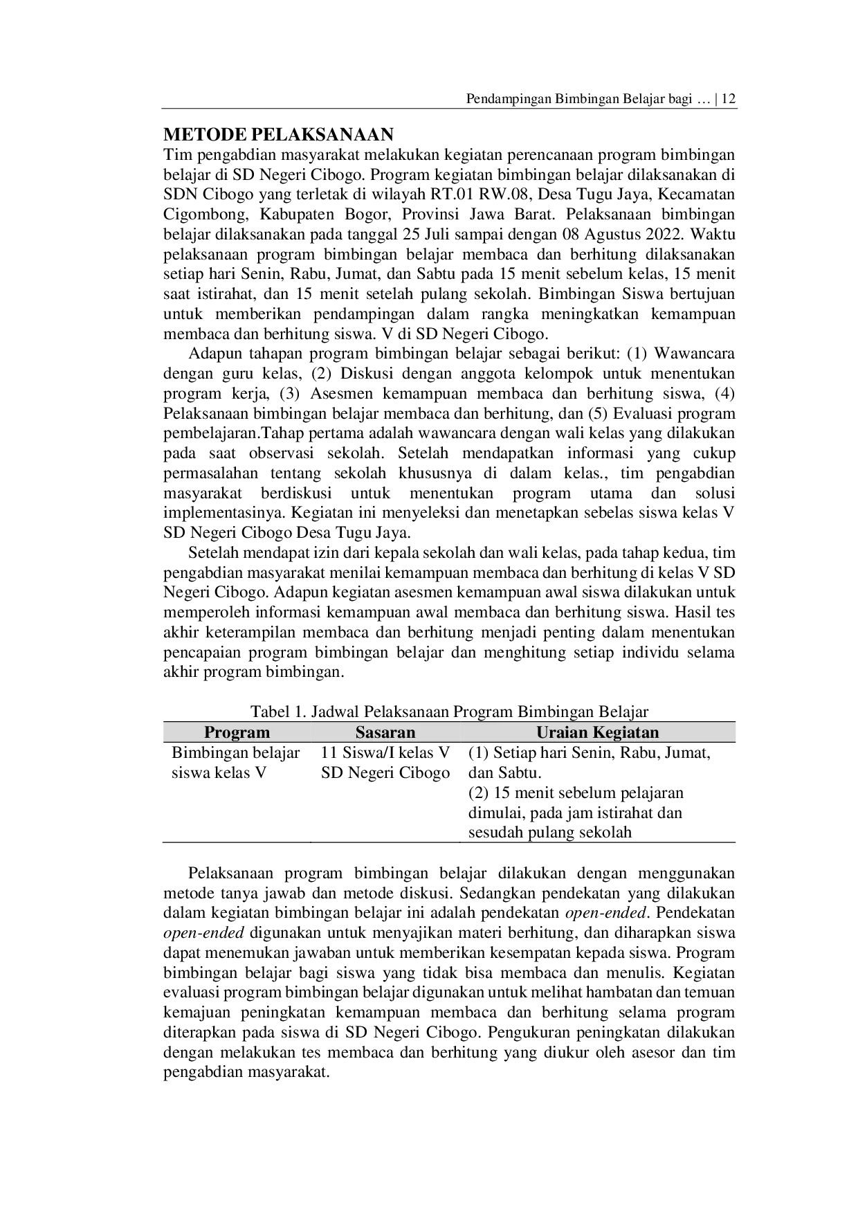 JURIS Pendampingan Bimbingan Belajar Bagi Siswa Kelas V Sekolah Dasar Negeri Cibogo