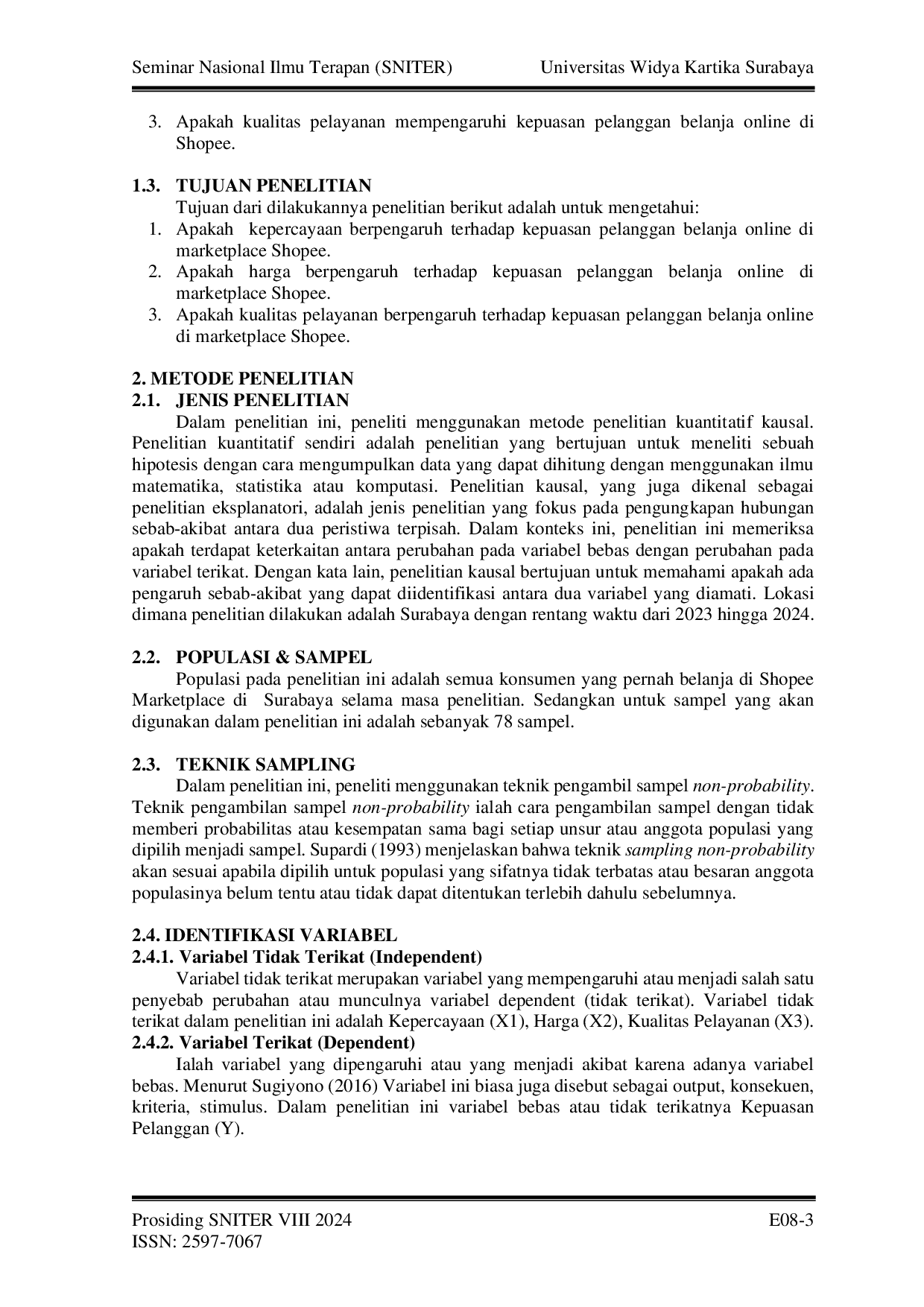 JURIS Pengaruh Kepercayaan Harga Dan Kualitas Pelayanan Terhadap Kepuasan Pelanggan Belanja Online Di Marketplace Shopee Surabaya