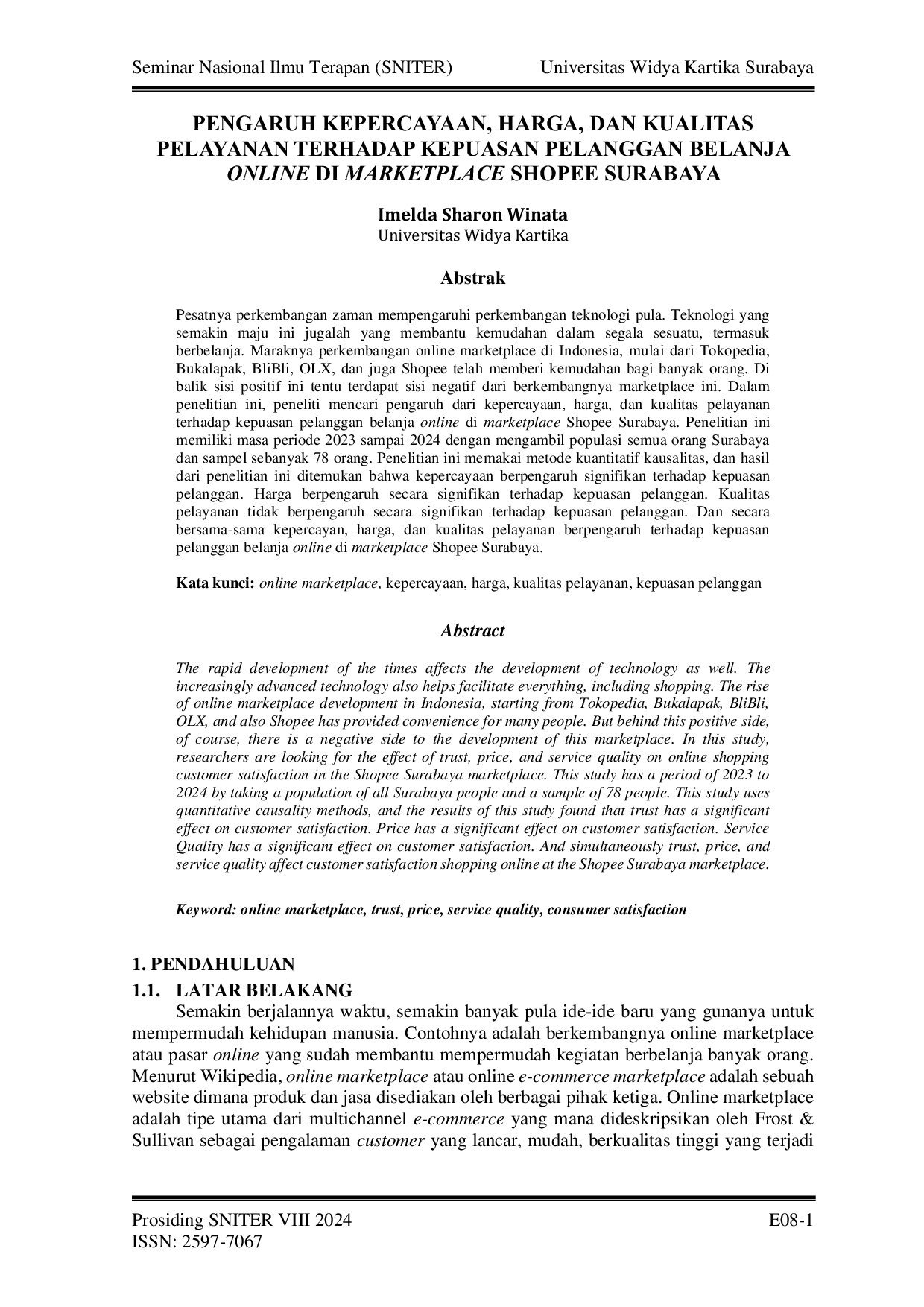 JURIS Pengaruh Kepercayaan Harga Dan Kualitas Pelayanan Terhadap Kepuasan Pelanggan Belanja Online Di Marketplace Shopee Surabaya