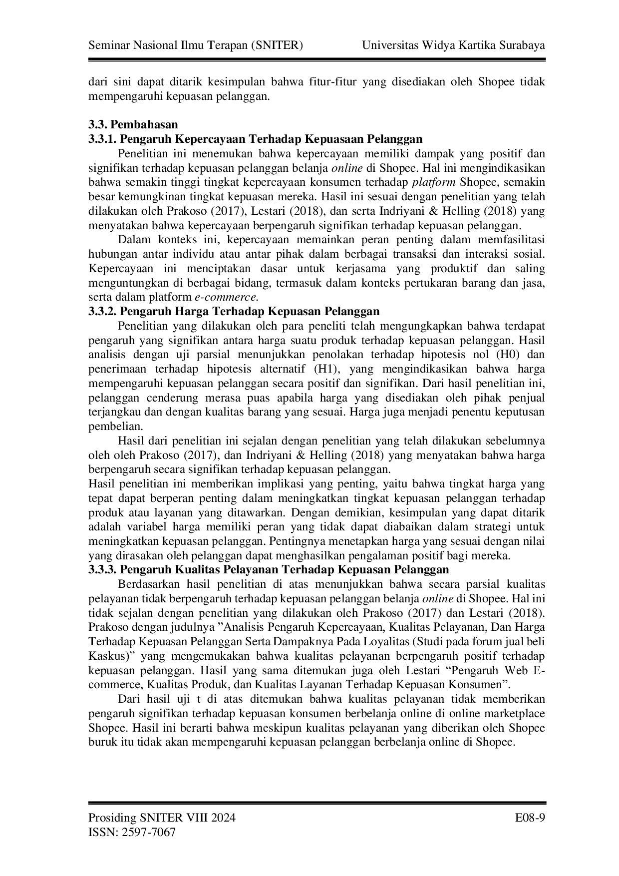 JURIS Pengaruh Kepercayaan Harga Dan Kualitas Pelayanan Terhadap Kepuasan Pelanggan Belanja Online Di Marketplace Shopee Surabaya