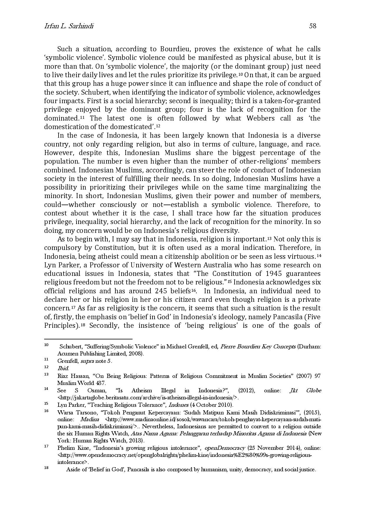 juris Symbolic Violence in Indonesian Society Islamic Radicalisation Leads to Religious Intolerance