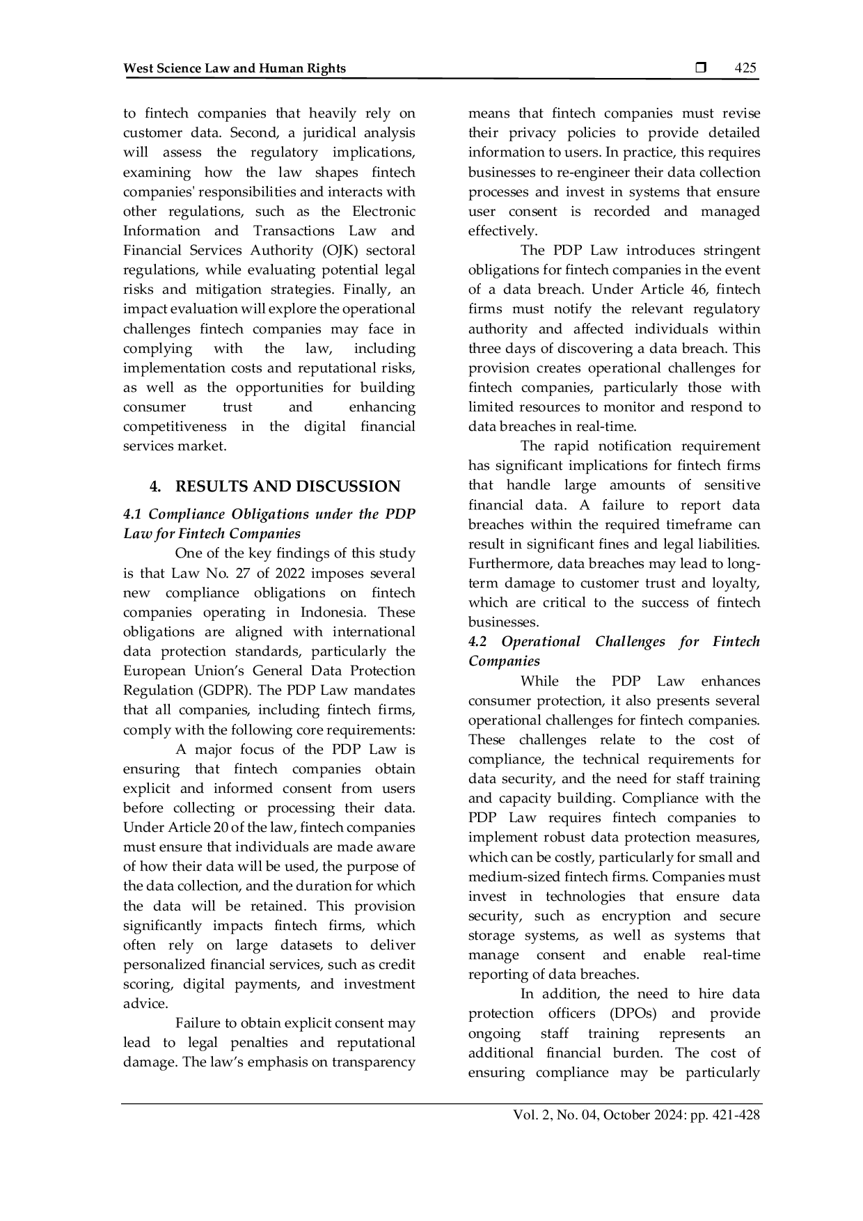 JURIS Normative Study of Law No 27 of 2022 on the Protection of Personal Data and its Impact on the Fintech Industry in Indonesia