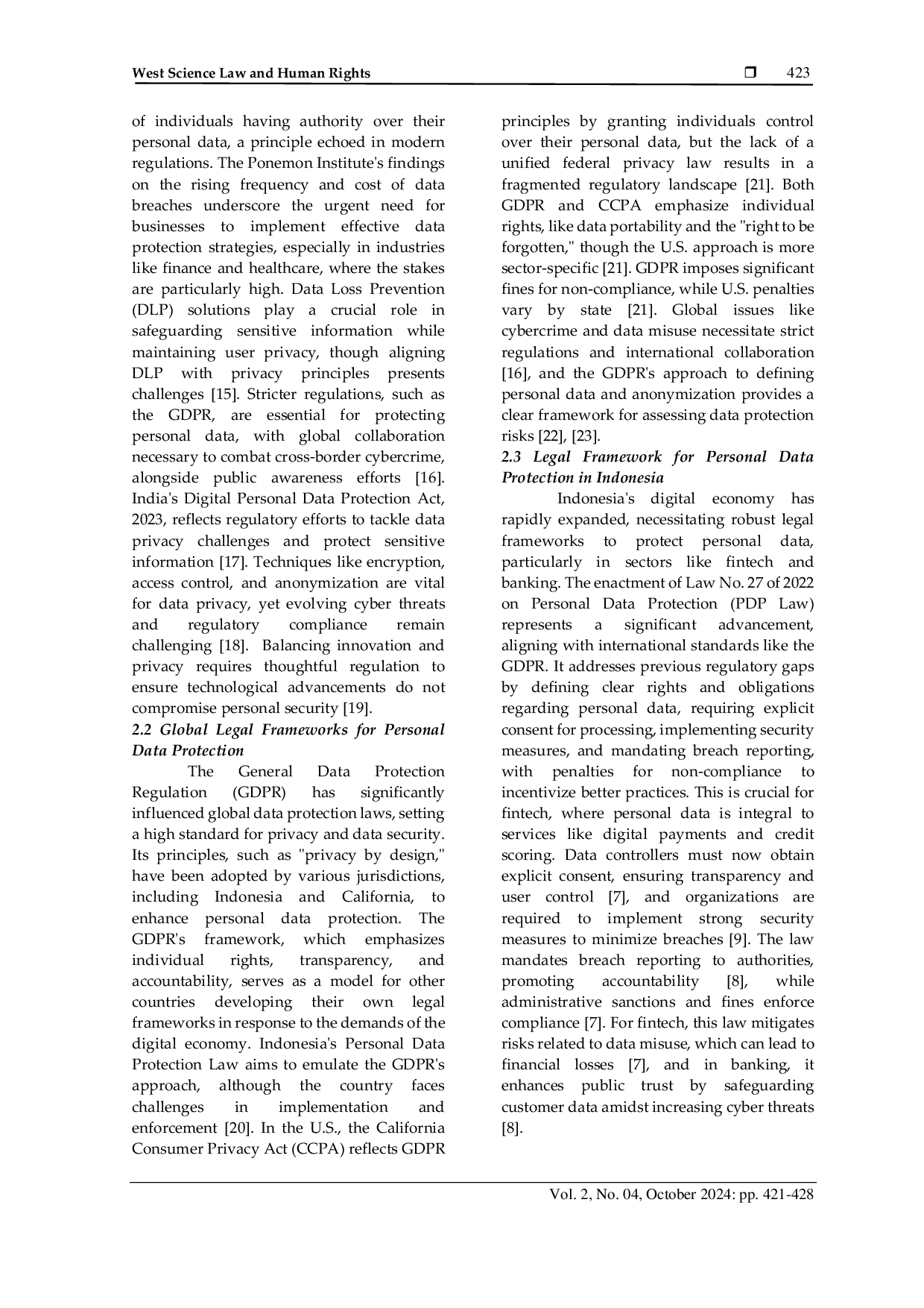 JURIS Normative Study of Law No 27 of 2022 on the Protection of Personal Data and its Impact on the Fintech Industry in Indonesia