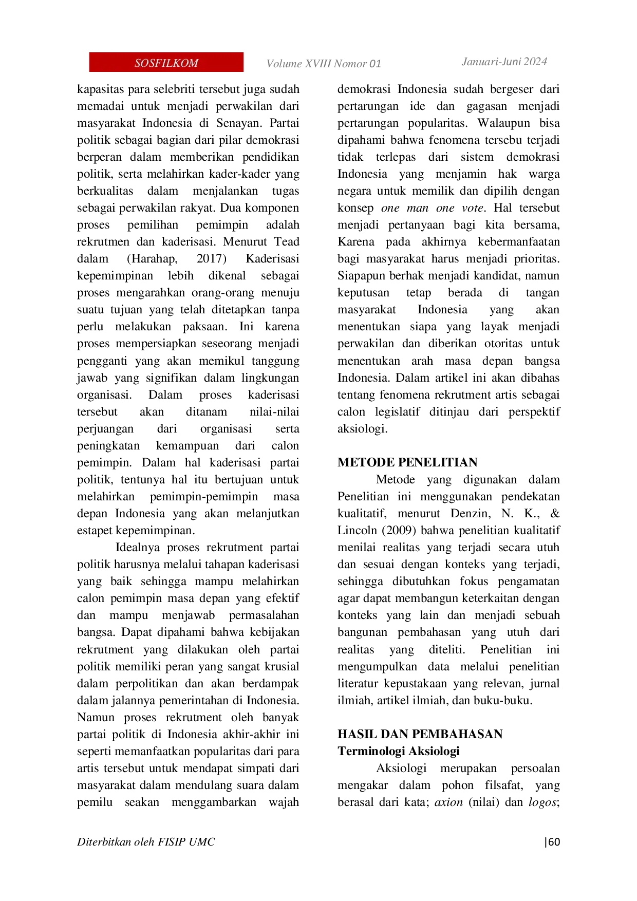 JURIS Fenomena Rekrutmen Artis Sebagai Calon Legislatif Ditinjau Dari Perspektif Aksiologi