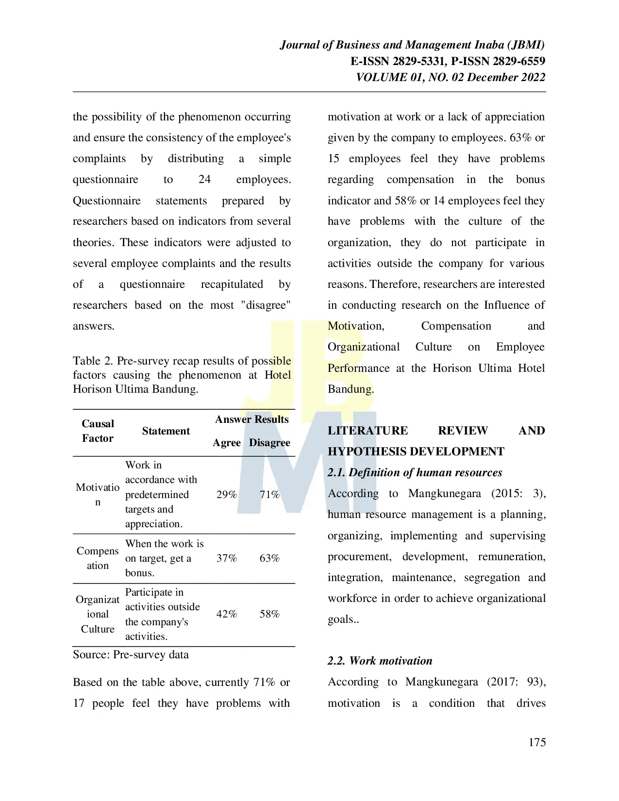 JURIS The Influence of Motivation Compensation and Organizational Culture on Employee Performance at the Horison Bandung Hotel