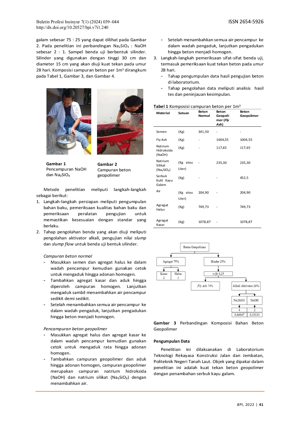 JURIS Analisis Kuat Tekan Beton Geopolimer Menggunakan Fly Ash dan Serbuk Kulit Kayu Galam