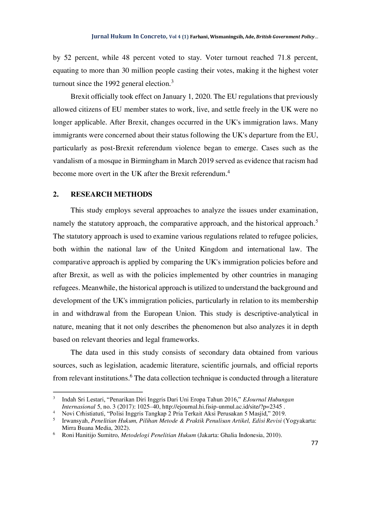 JURIS British Government Policy in Managing Refugee Problems After the British Exit in 2020 A Review from International Law