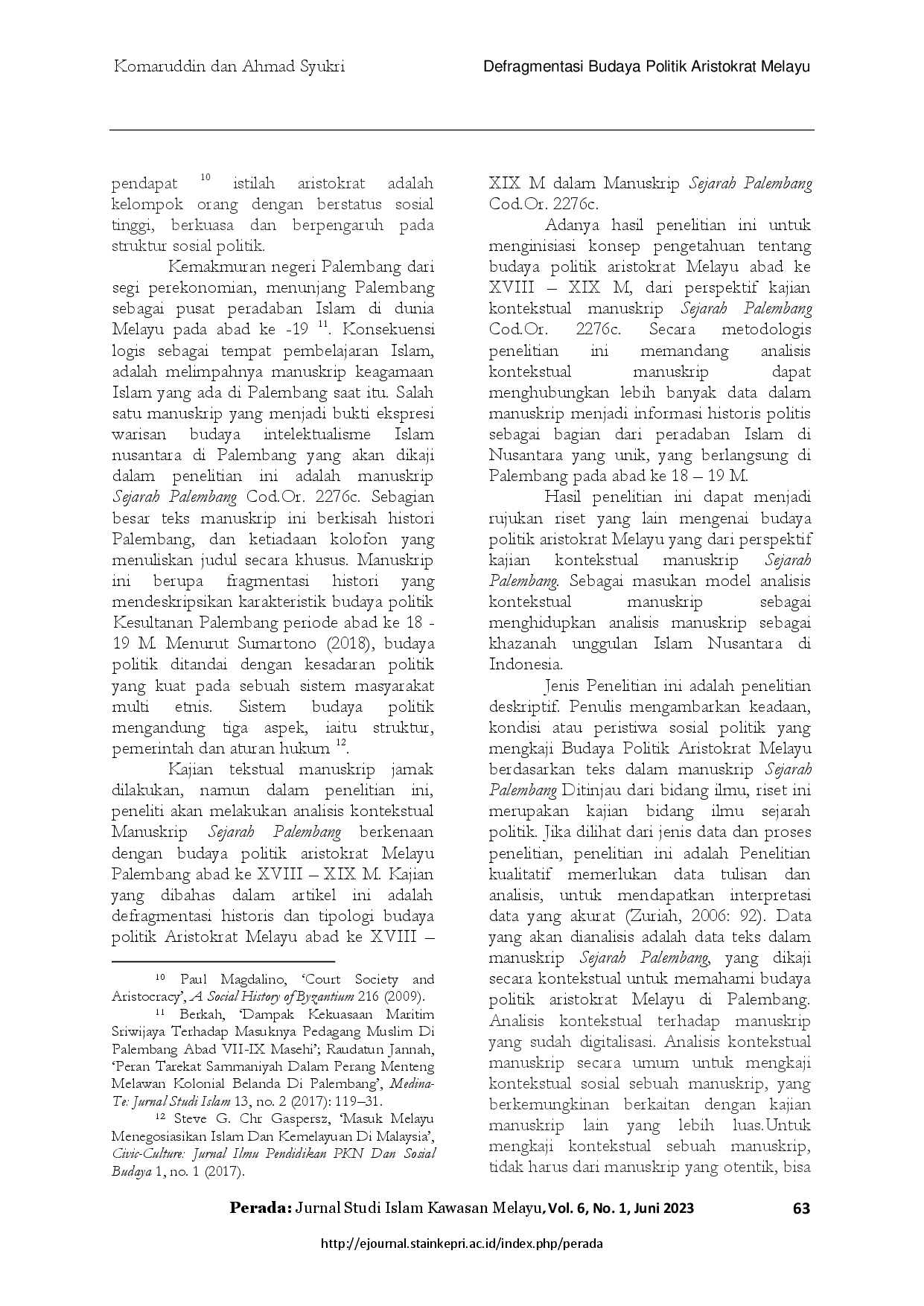 juris Defragmentasi Budaya Politik Aristokrat Melayu Studi Terhadap Manuskrip Sejarah Palembang