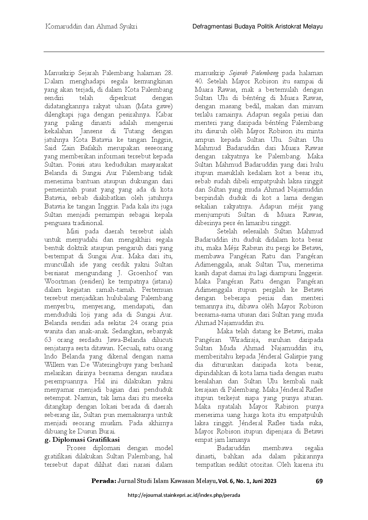 juris Defragmentasi Budaya Politik Aristokrat Melayu Studi Terhadap Manuskrip Sejarah Palembang
