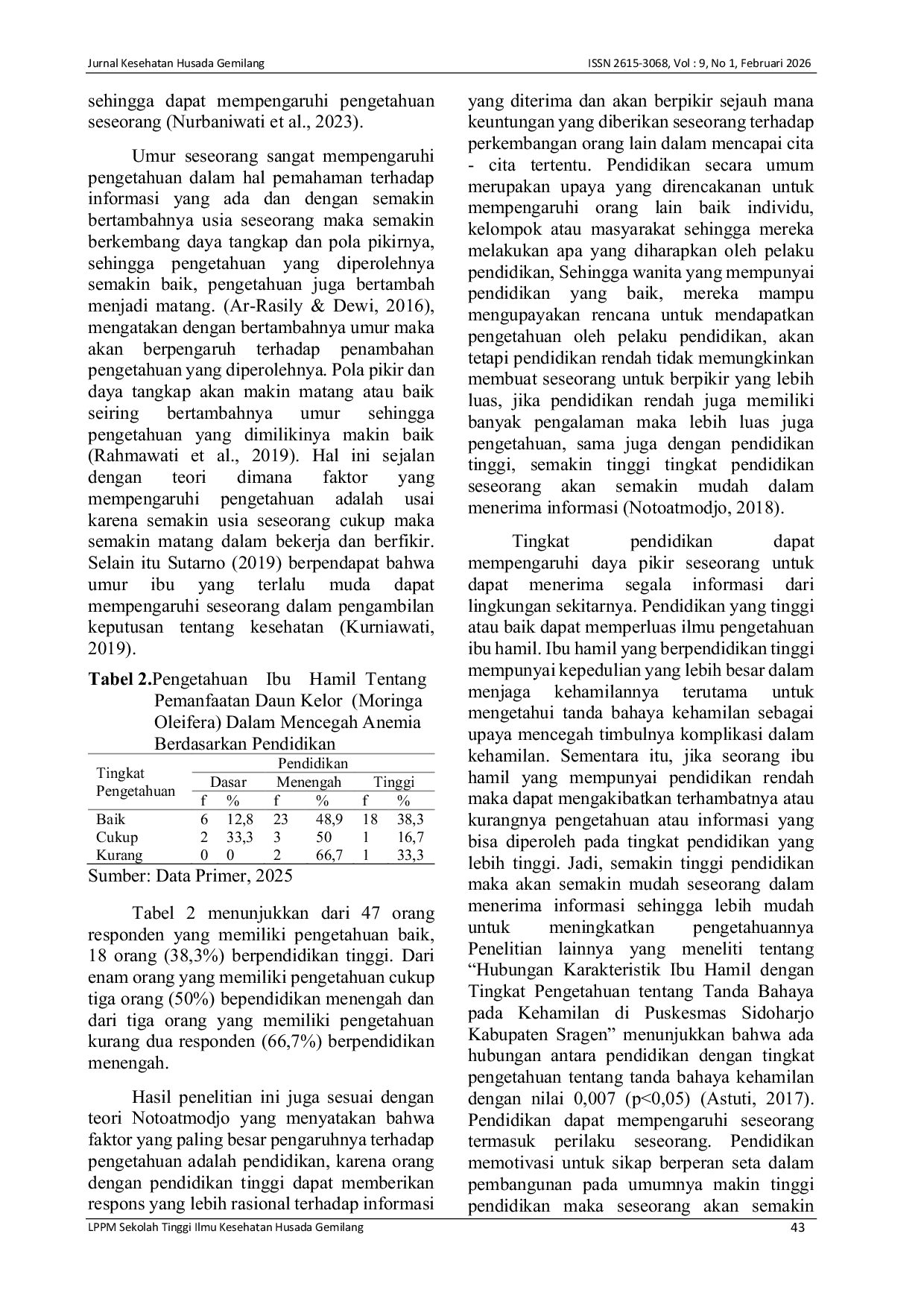 JURIS Gambaran Pengetahuan Ibu Hamil Tentang Pemanfaatan Daun Kelor Moringa Oleifera Dalam Mencegah Anemia Pada Ibu Hamil