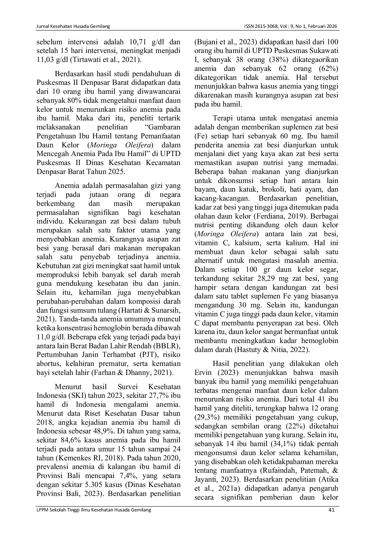 JURIS Gambaran Pengetahuan Ibu Hamil Tentang Pemanfaatan Daun Kelor Moringa Oleifera Dalam Mencegah Anemia Pada Ibu Hamil